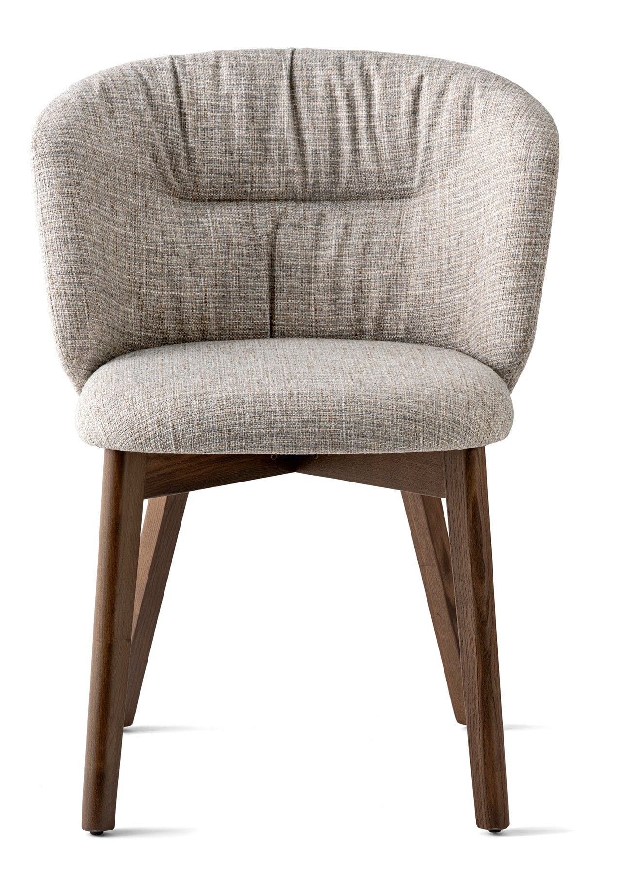 Upholstered SWEEL chair with a dark wooden base