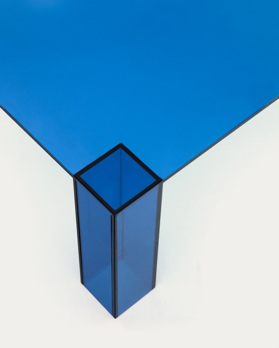 Vierkante salontafel ADULARIA blauw gehard glas