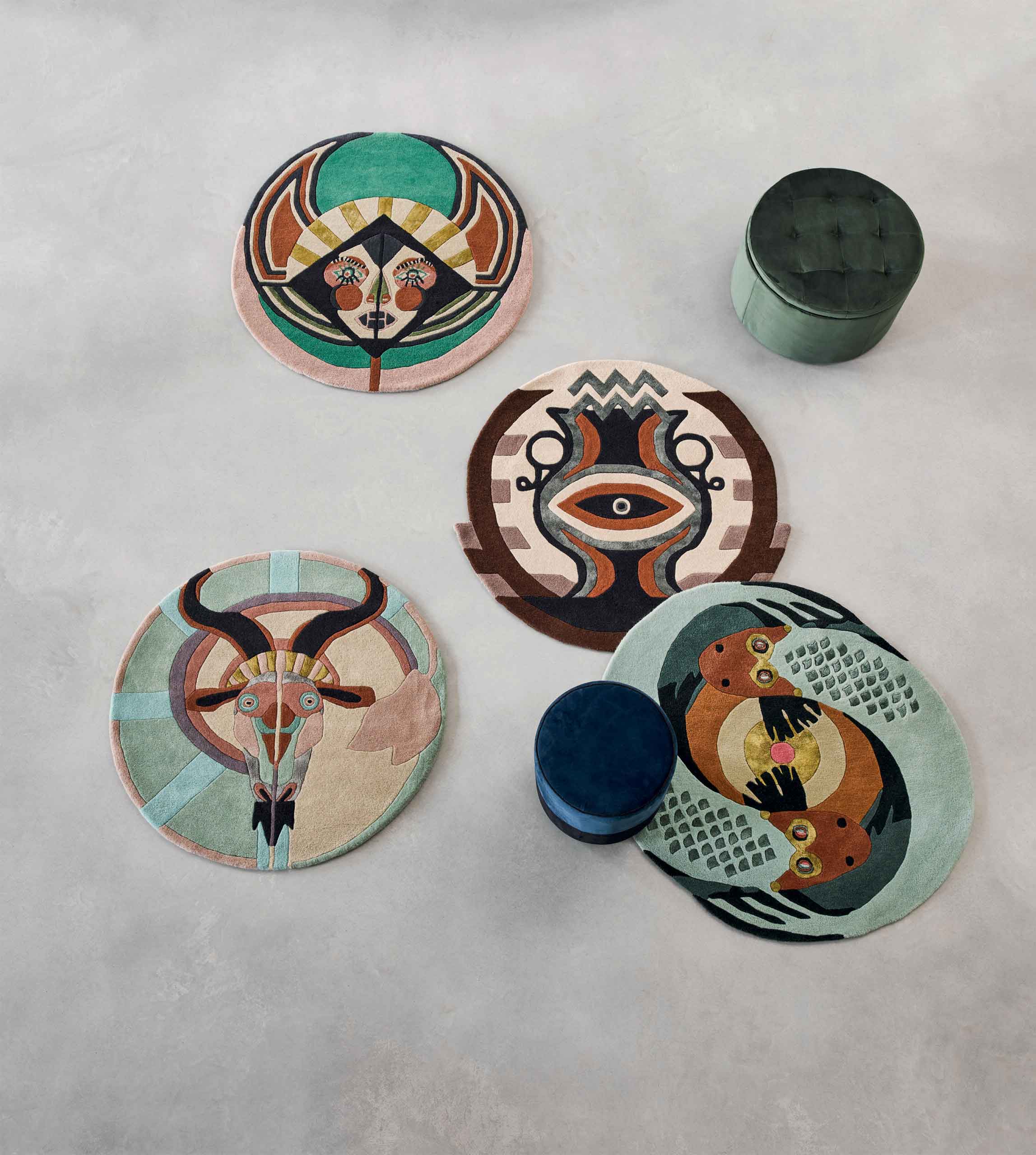 Round rug Zodiac Capricorn mint-beige