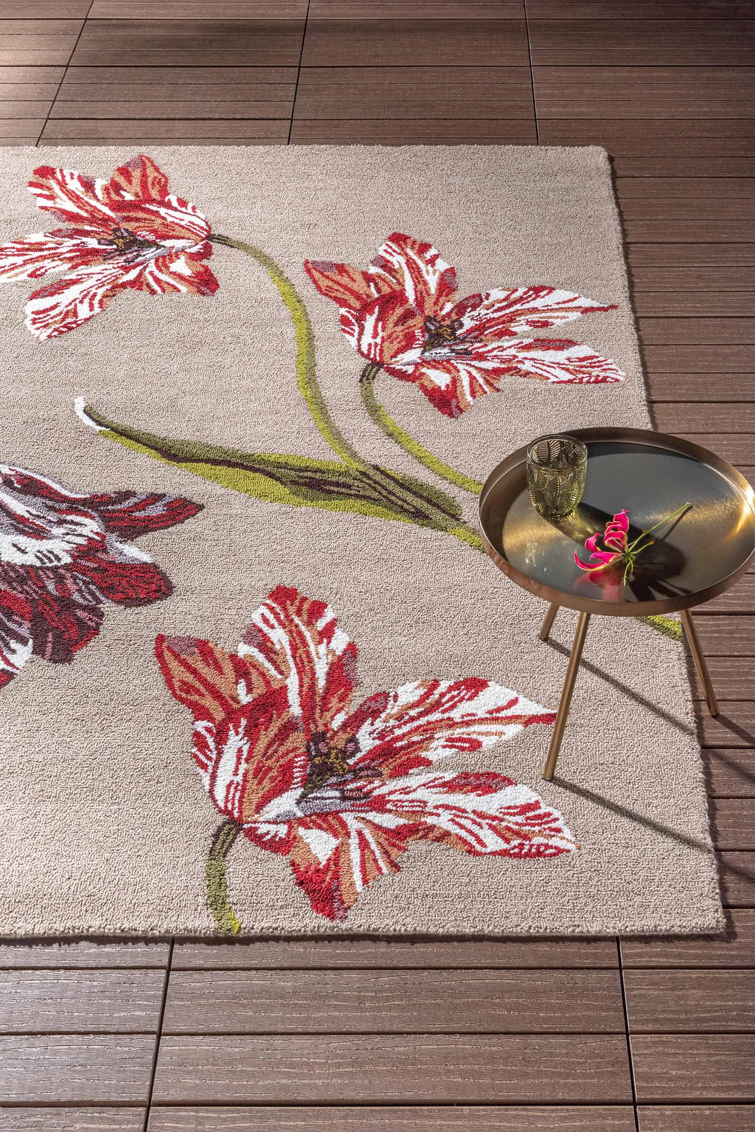 Outdoor rug Botanical Tulip Burgundy beige