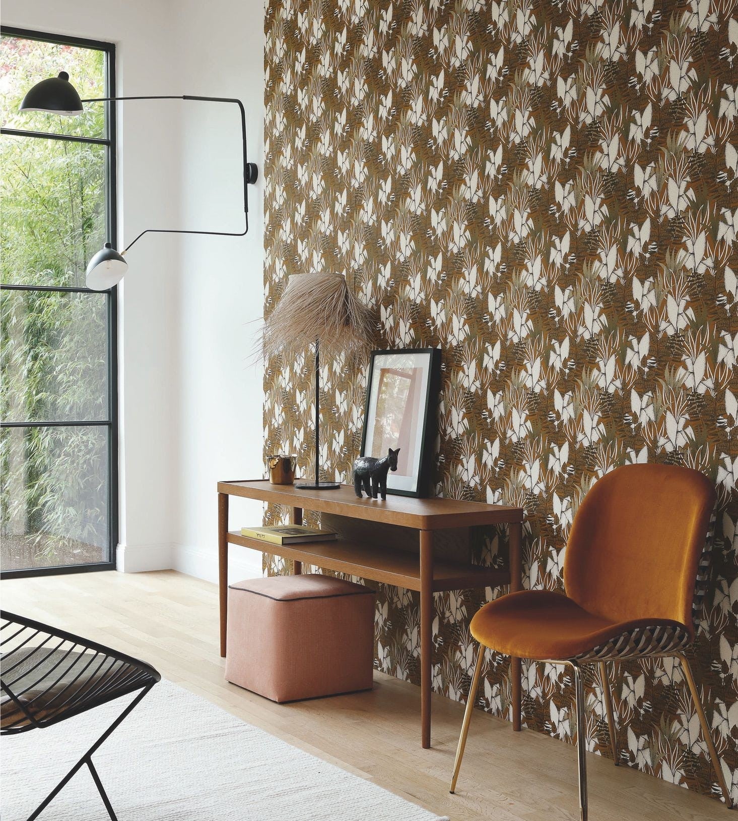 Structural wallpaper with jungle plant motif TIGRIS - KAKI khaki