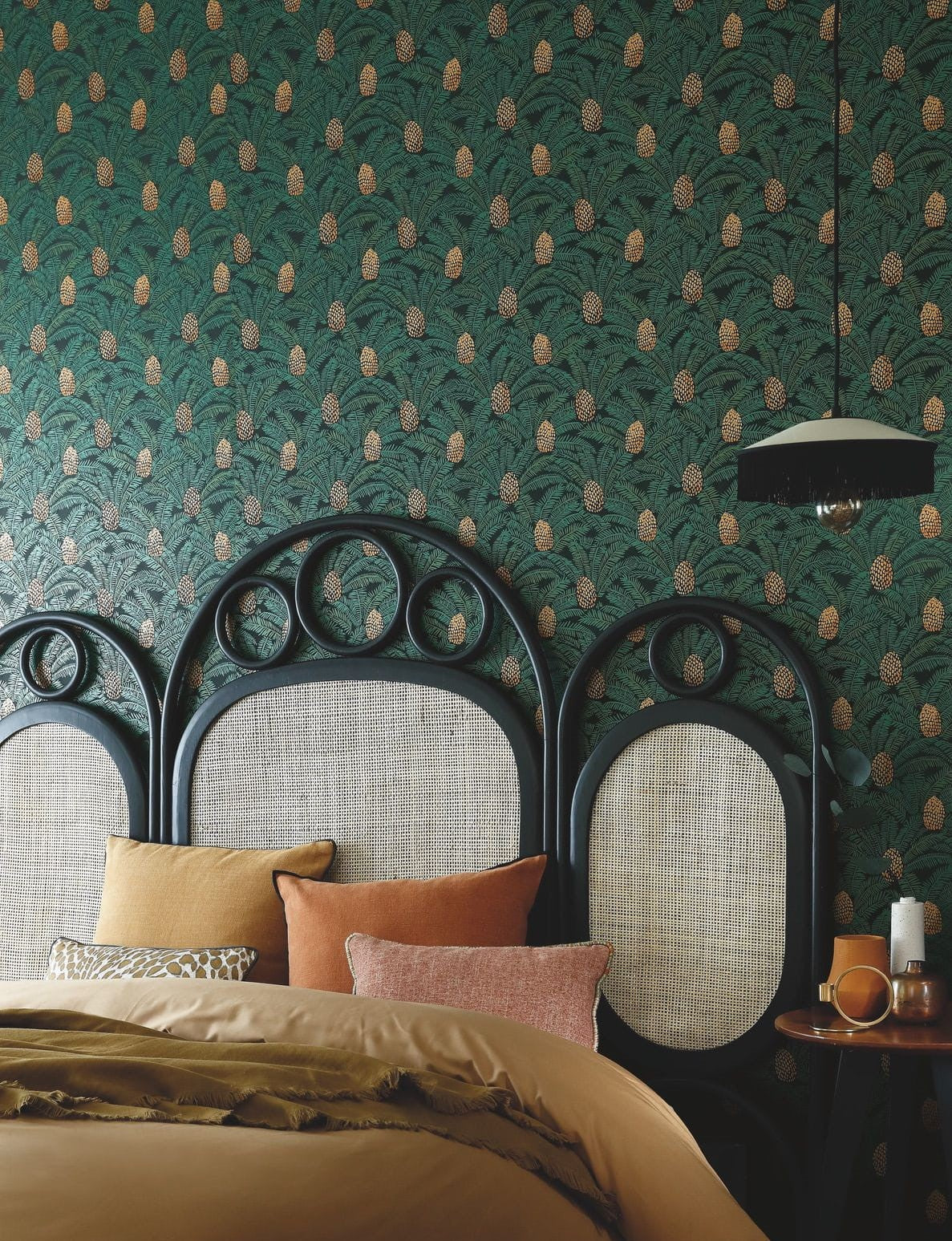 Strukturtapete mit pflanzlichem Motiv PALMETA - MOUTARDE senfgelb mit Weiß