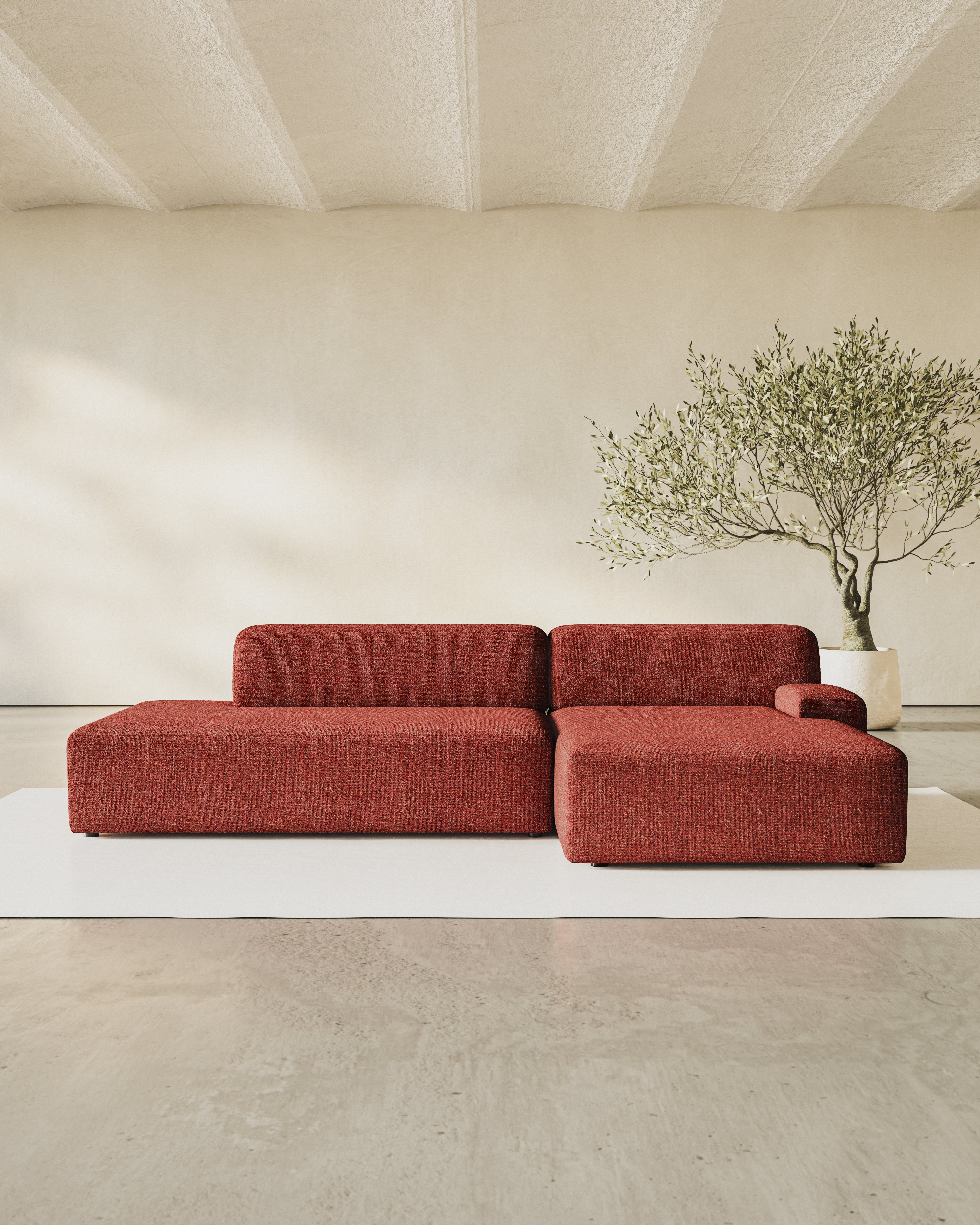 Offene modulare Eckcouch UMI kastanienrot rechts