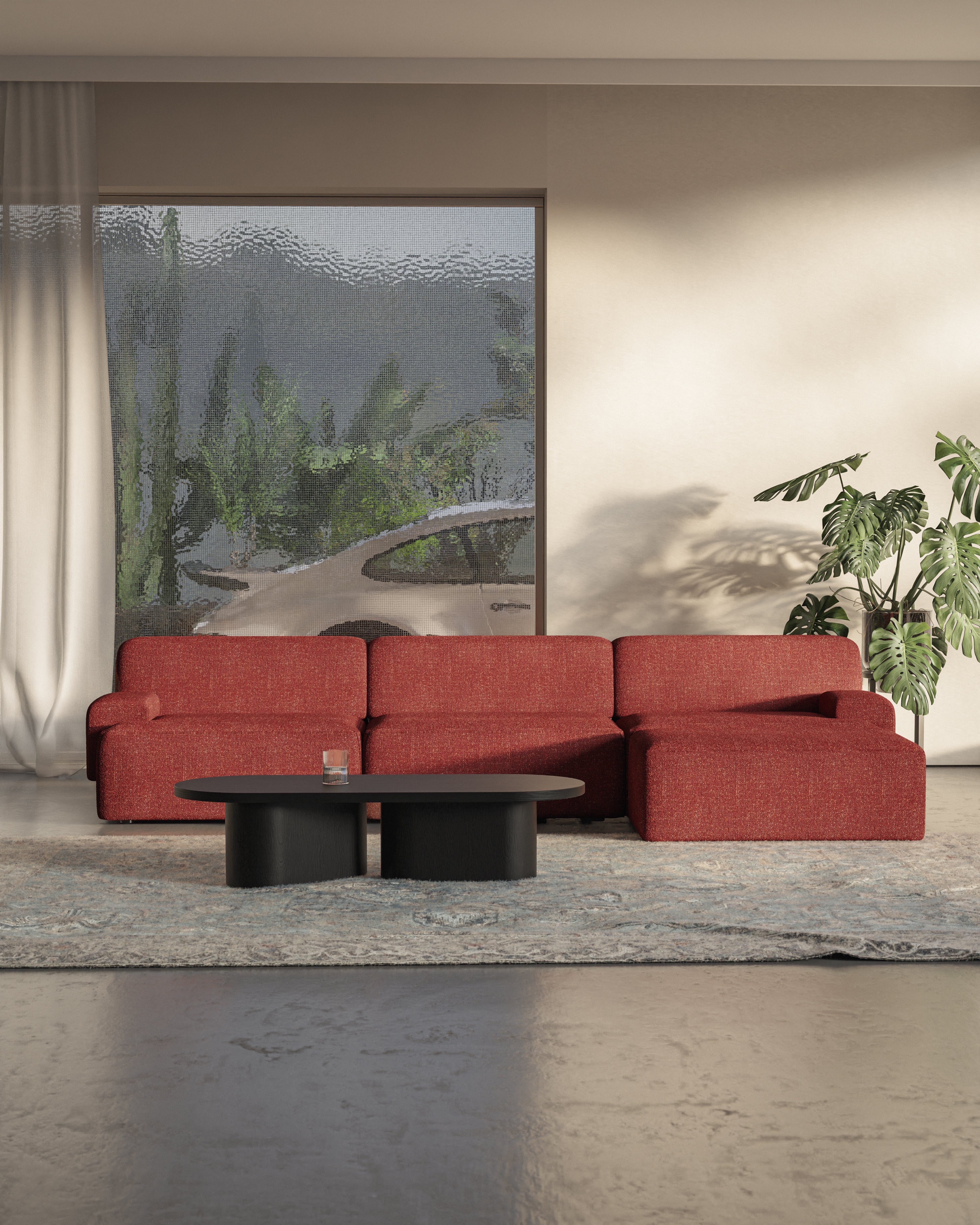 Modular corner sofa for 3 people UMI chestnut red