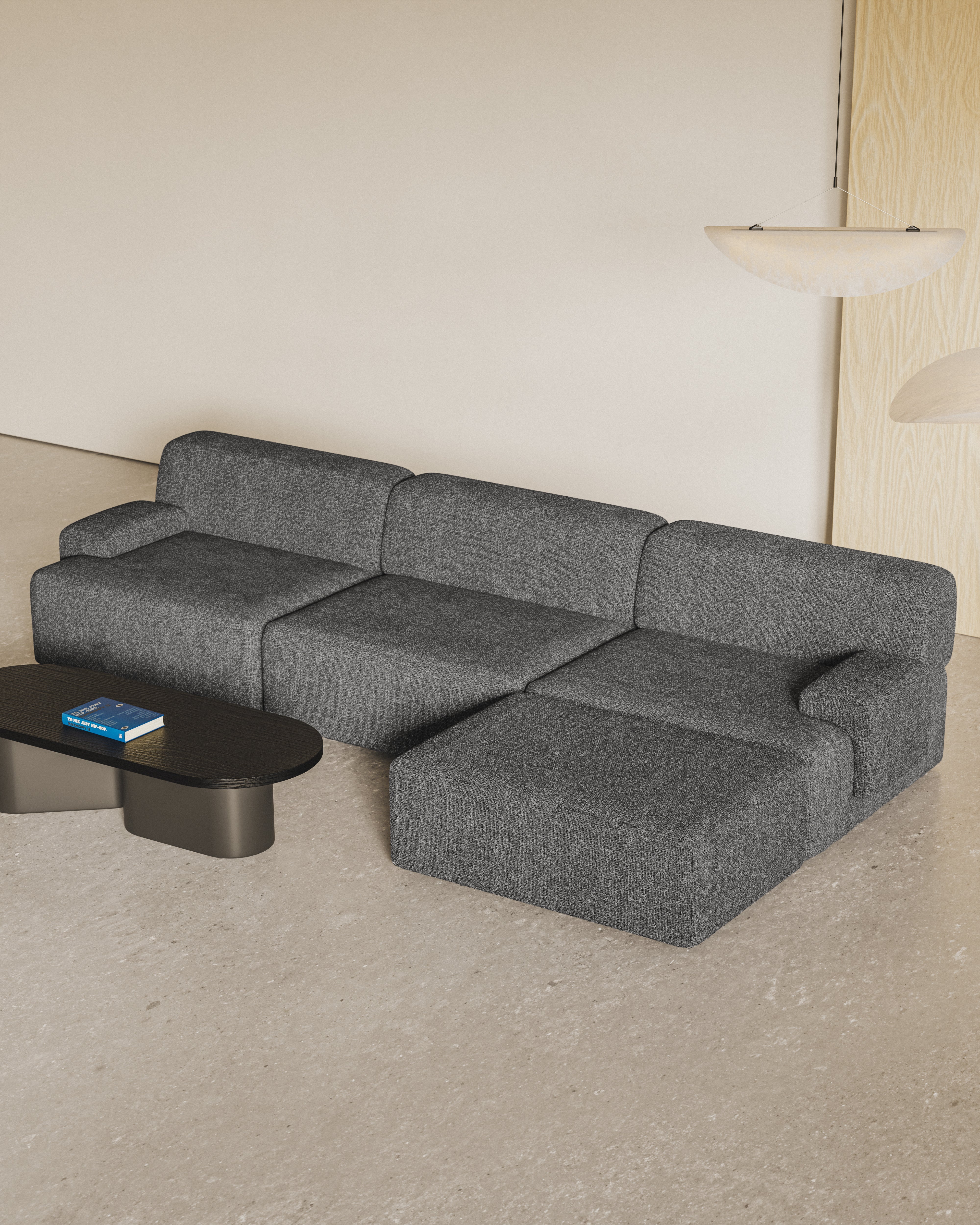 Modulares 3-Sitzer-Sofa UMI in Steingrau