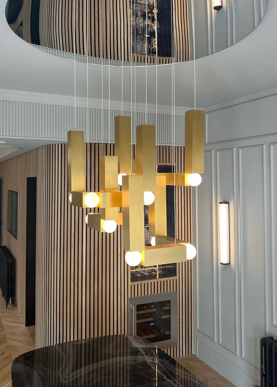 Hanglamp VESPER DUO met opaalvormige kap en gouden afwerking