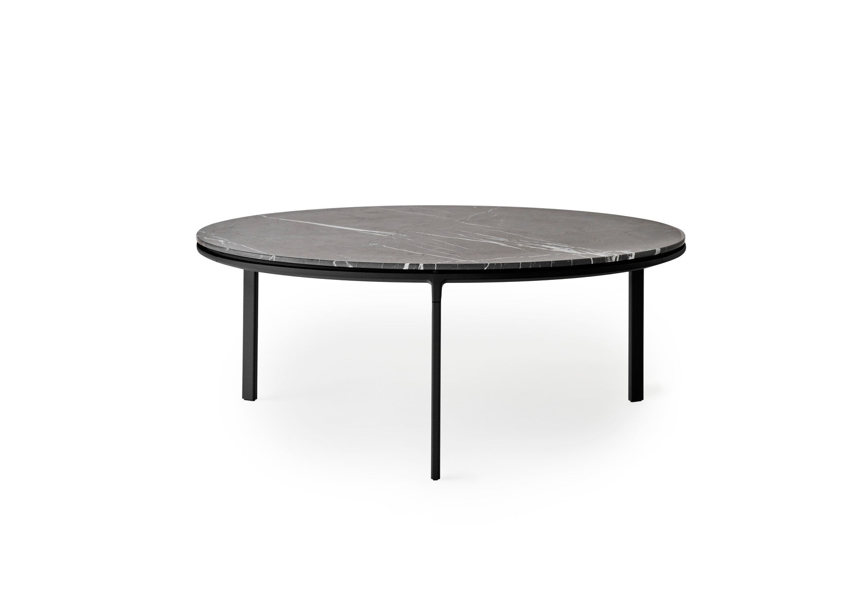 Salontafel 423 donkergrijs marmeren blad met donkere aluminium basis