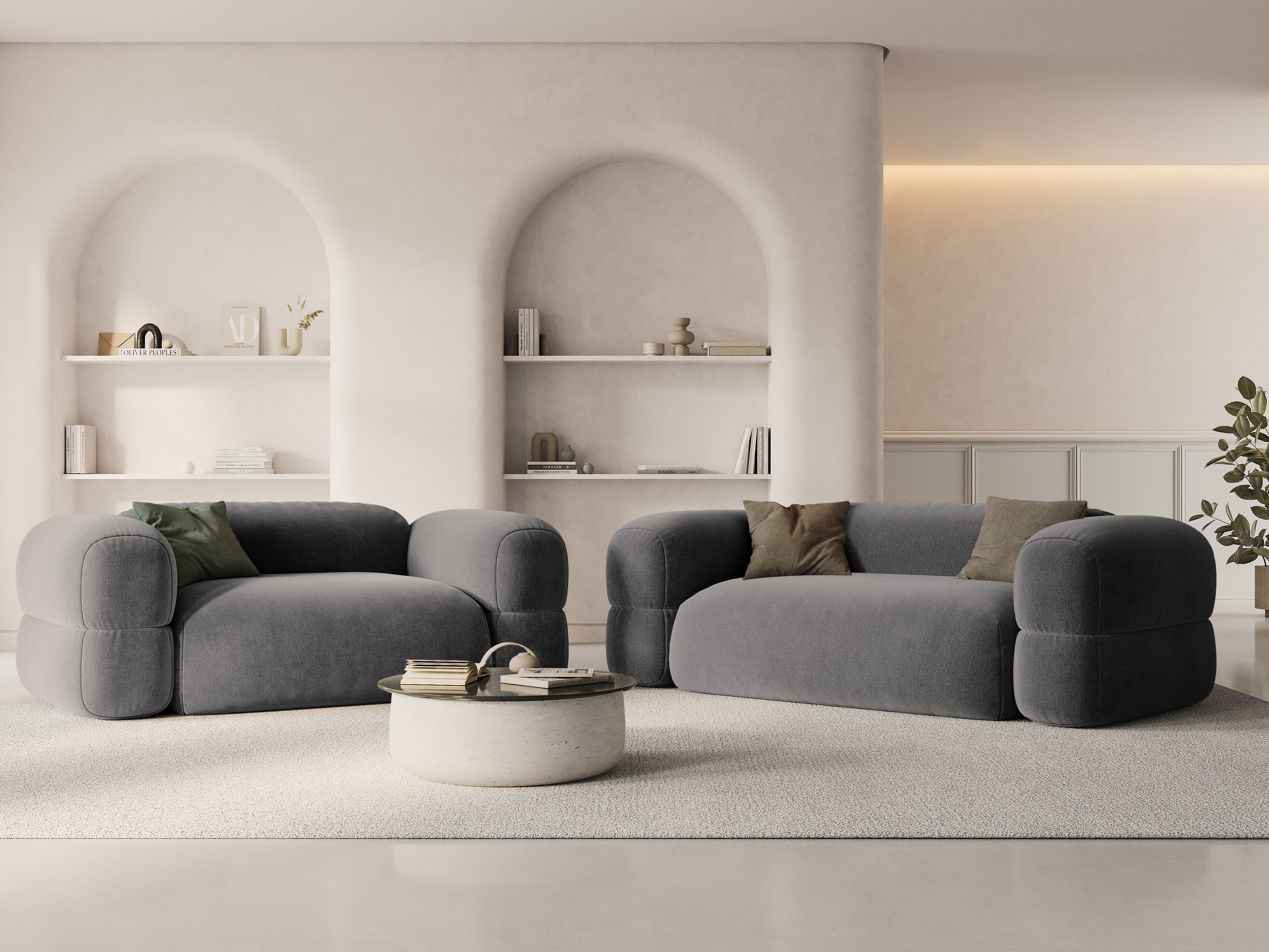 Grijze 2-zits fluwelen bank ROGER