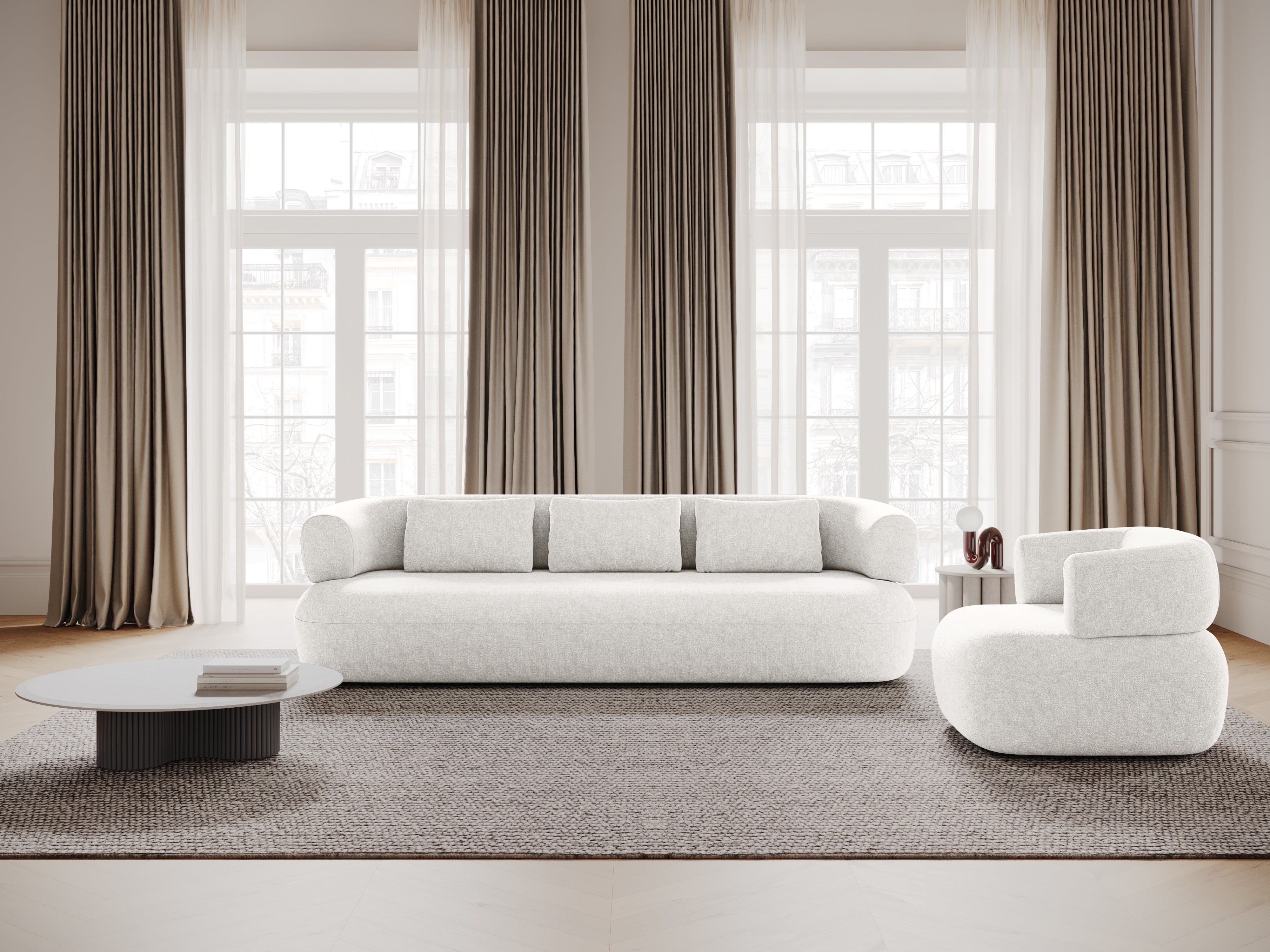 Sofa 3,5-zits ALDRIN lichtbeige chenille