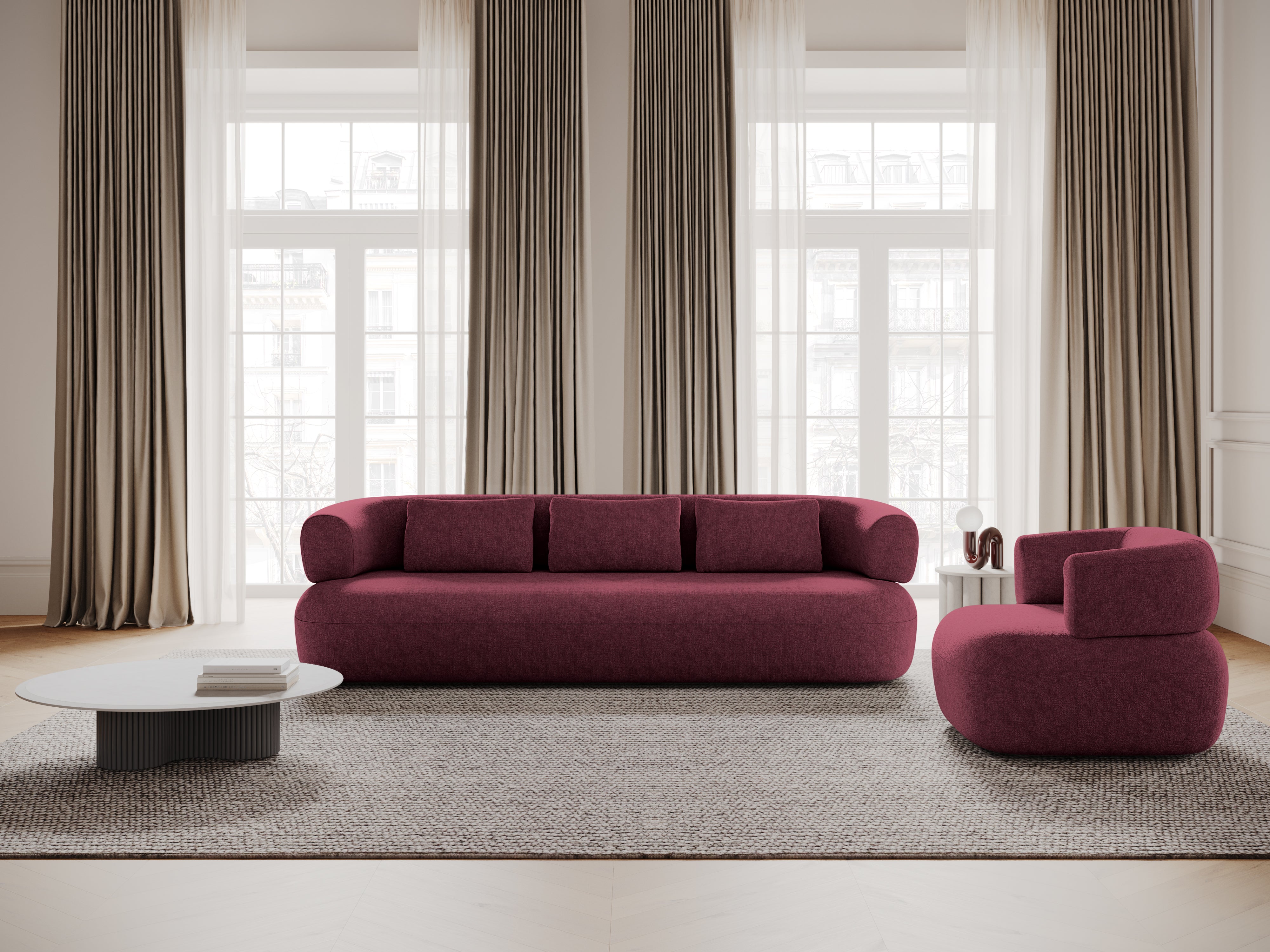 Sofa 3,5-zits ALDRIN karmijnrood chenille