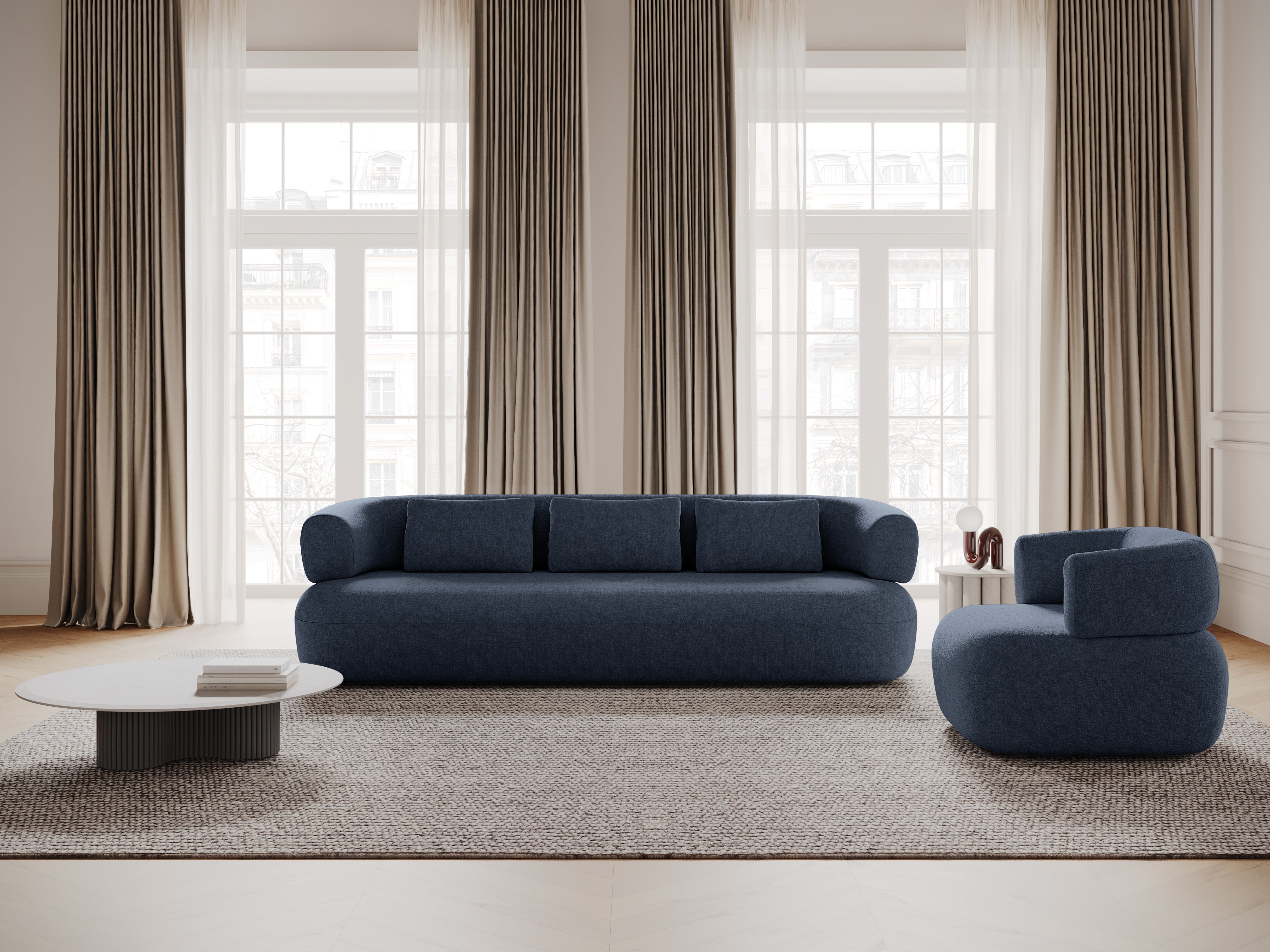 Sofa 3,5-zits ALDRIN in marineblau chenille