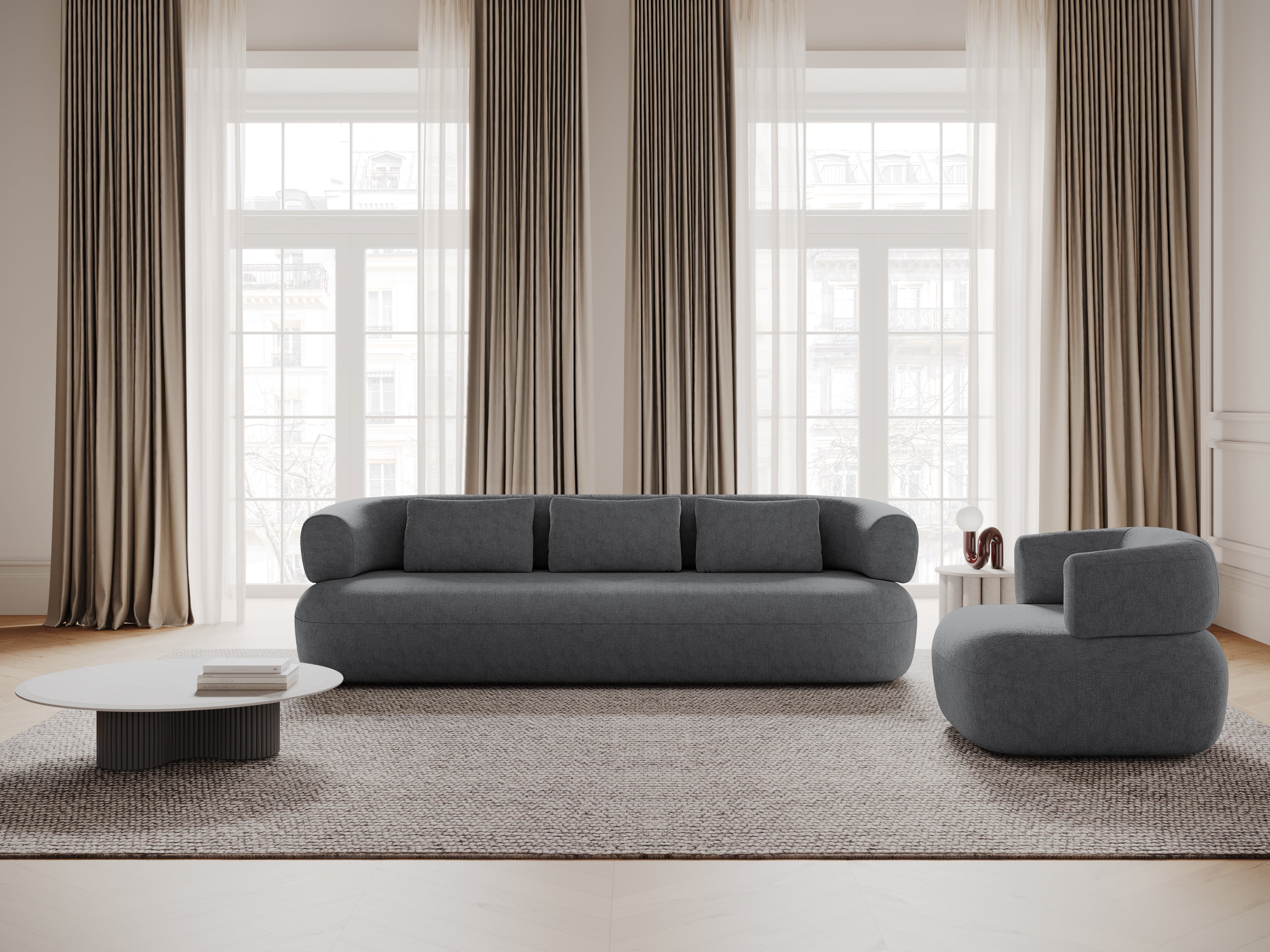 Sofa 3,5-zits ALDRIN donkergrijs chenille