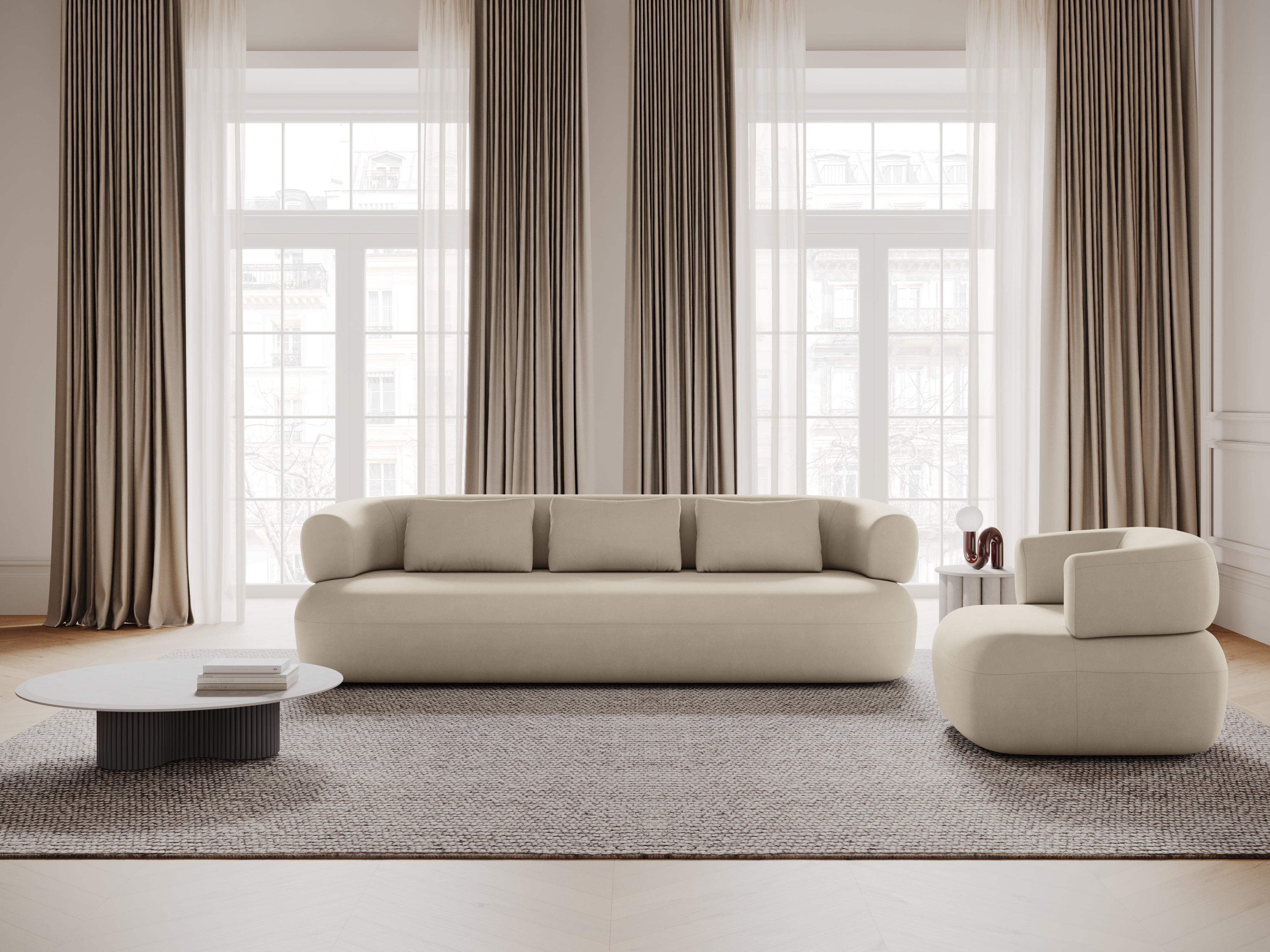 Beige 4-persoons fluwelen bank ALDRIN