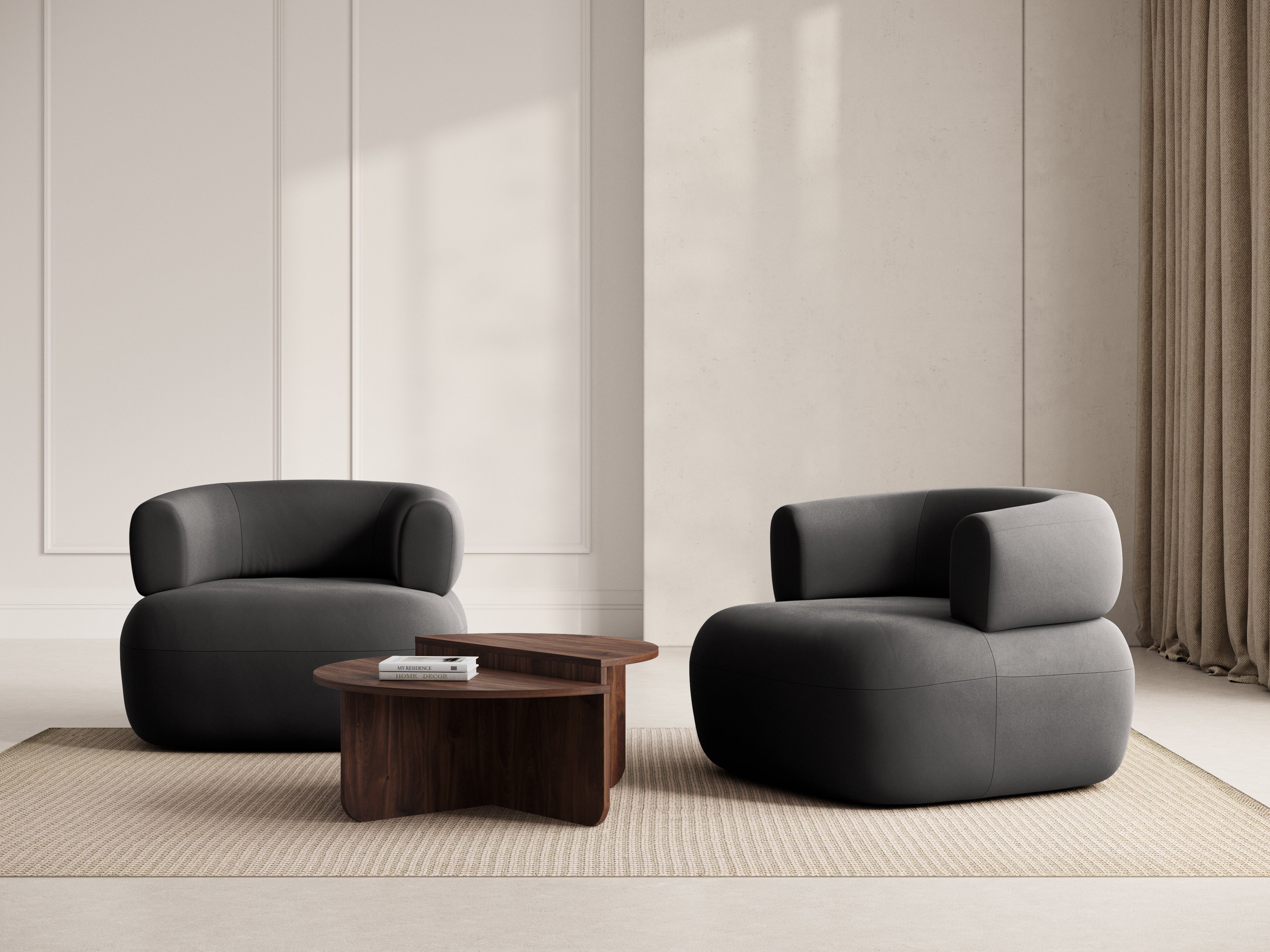 Velours fauteuil ALDRIN donkergrijs