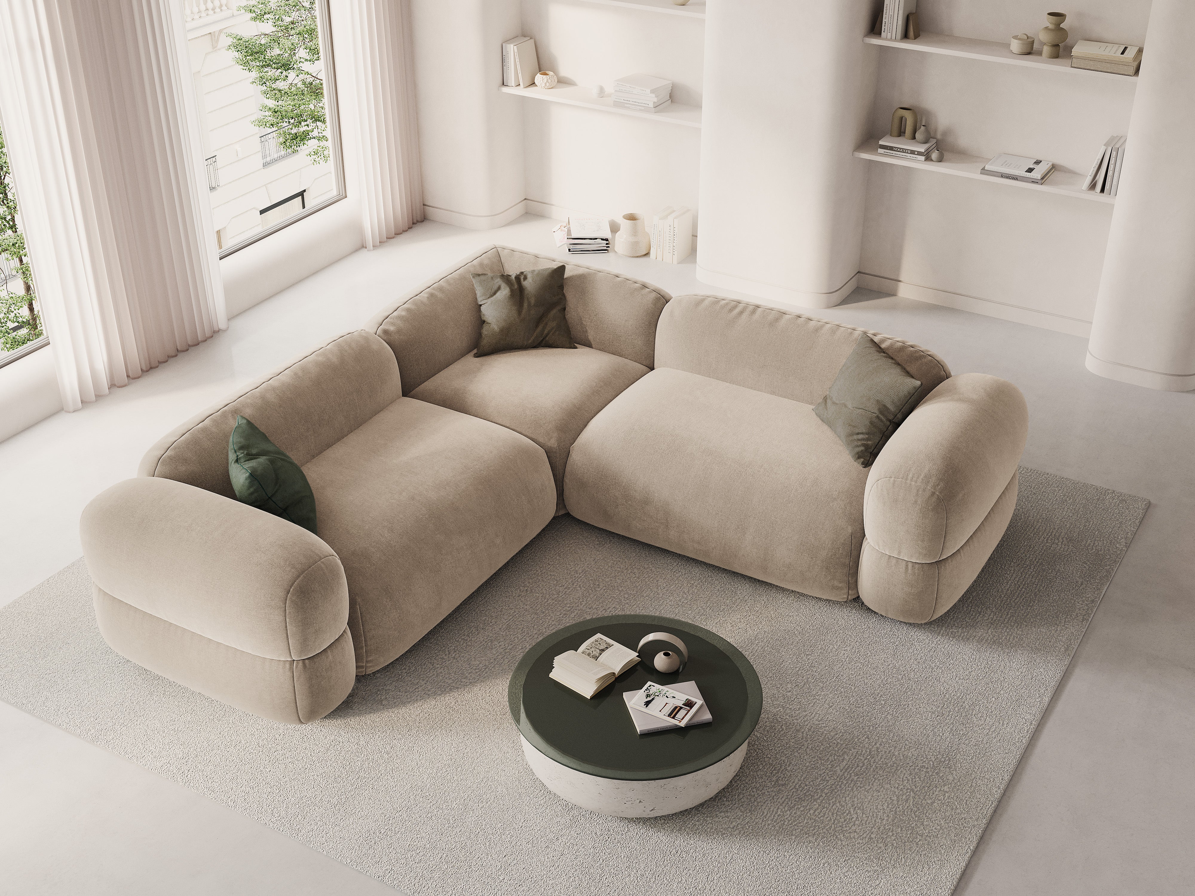 Symmetrical Velvet Corner Sofa ROGER Light Beige