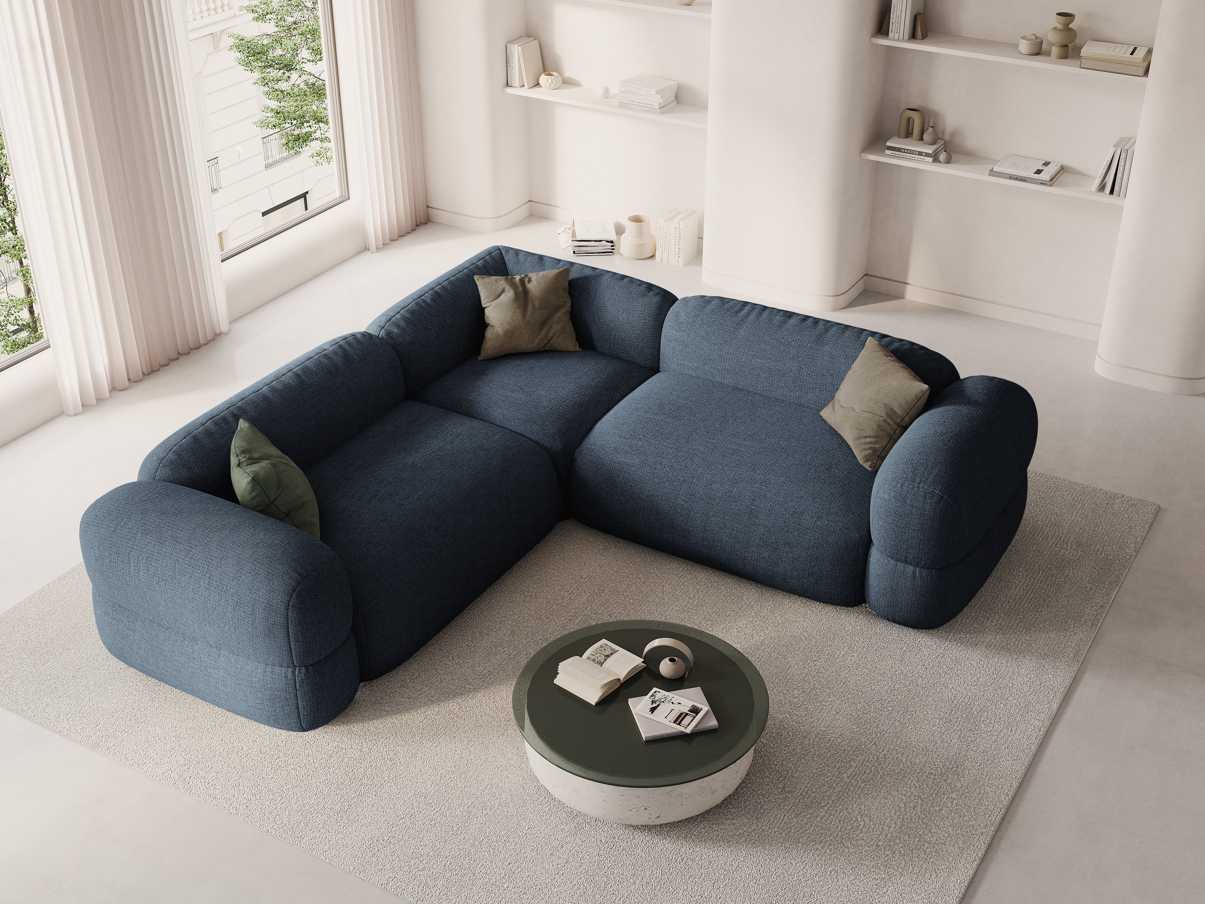 Symmetrical Corner Sofa ROGER Dark Blue Chenille