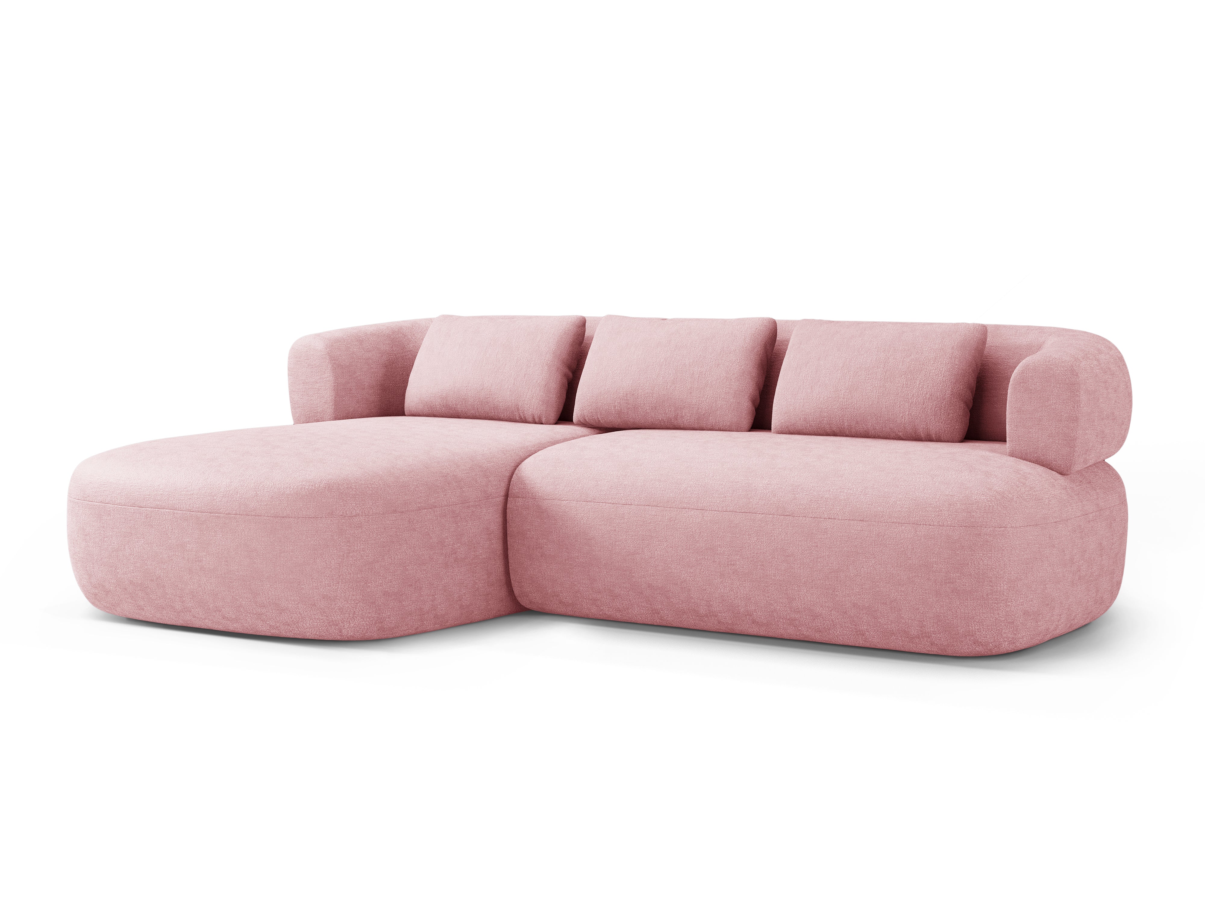Driepersoons linkerhoekbank ALDRIN in roze chenille