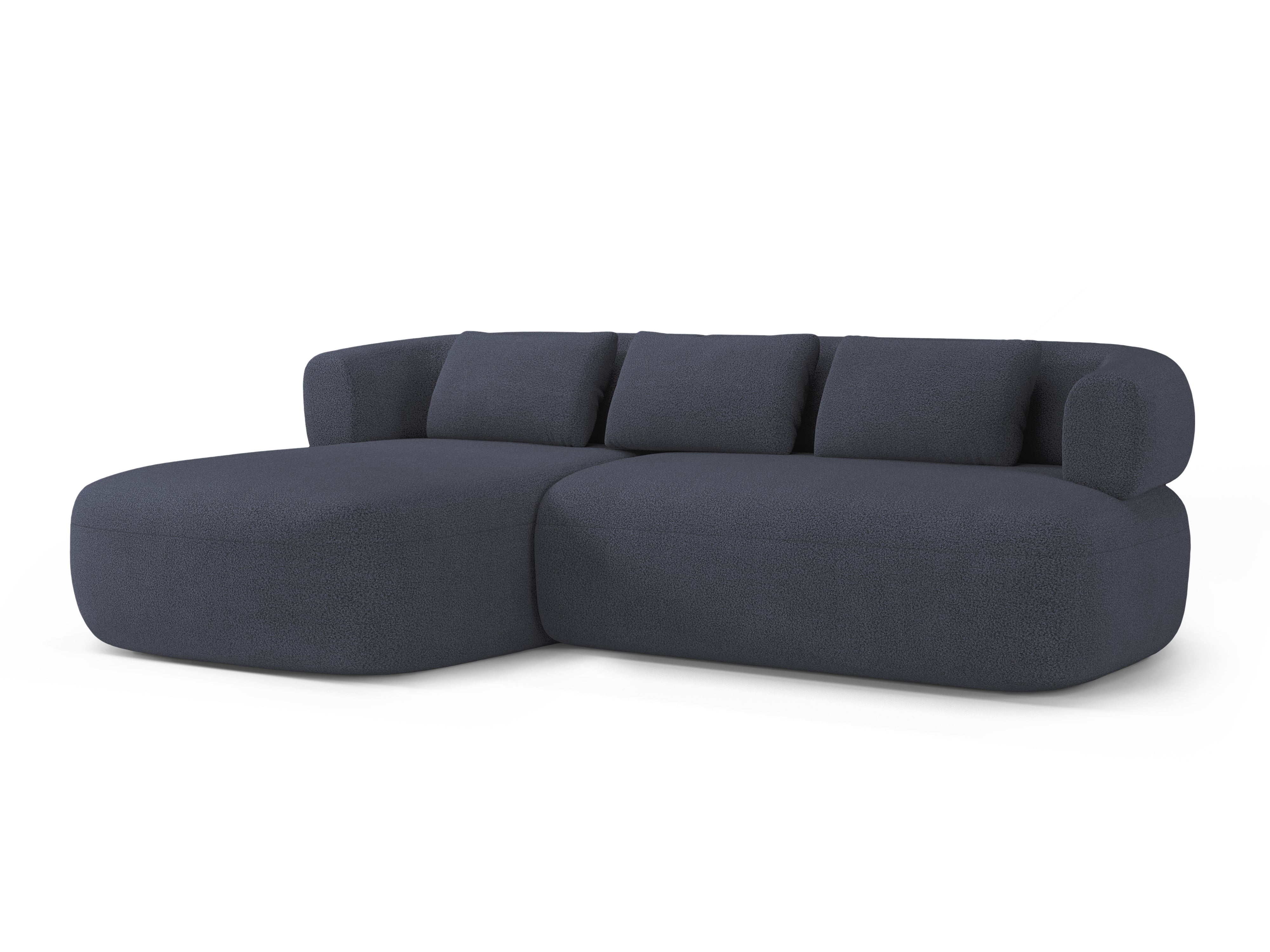 Driepersoons linkerhoekbank ALDRIN in marineblauwe boucle.