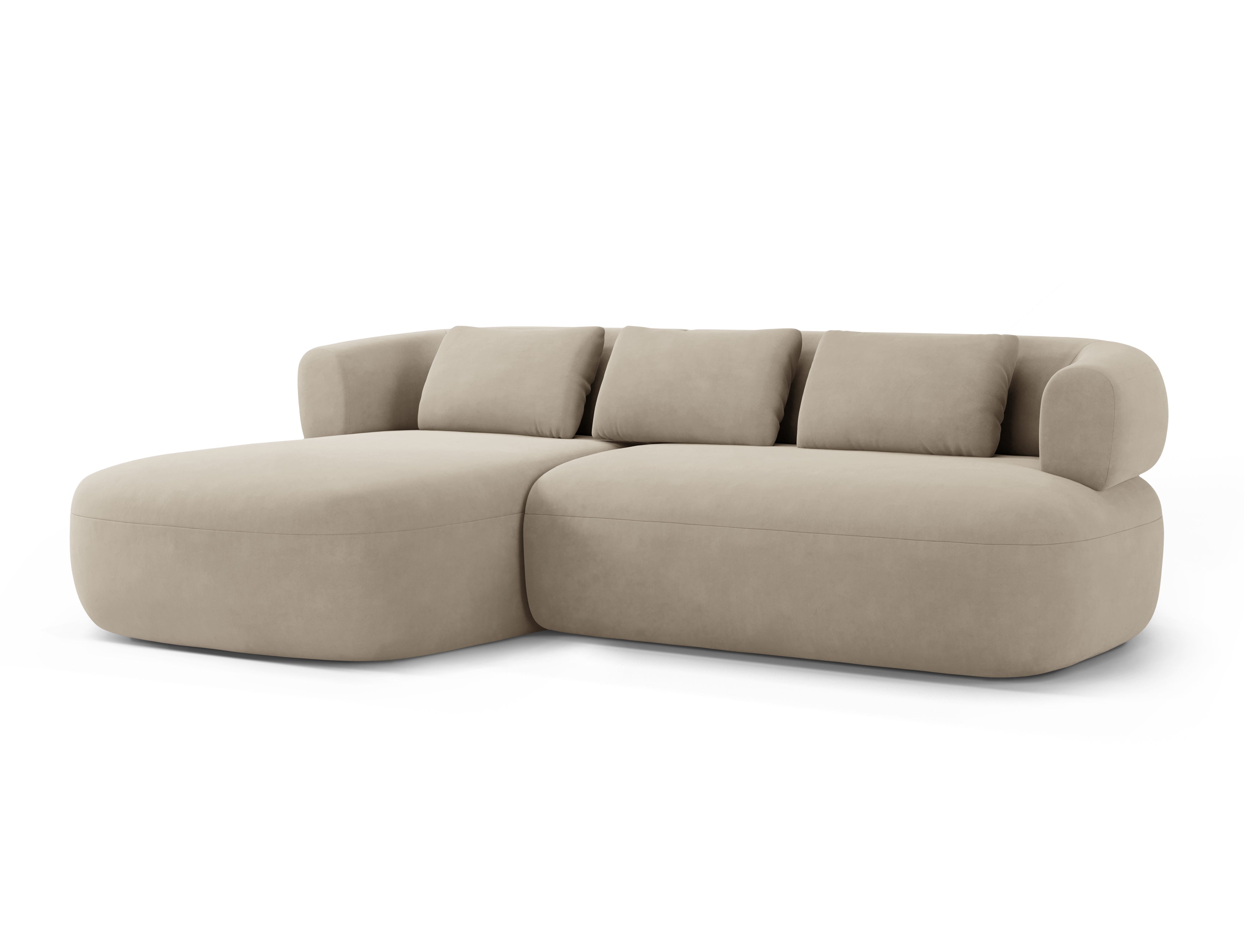 Beige 3-zits fluwelen hoekbank ALDRIN links