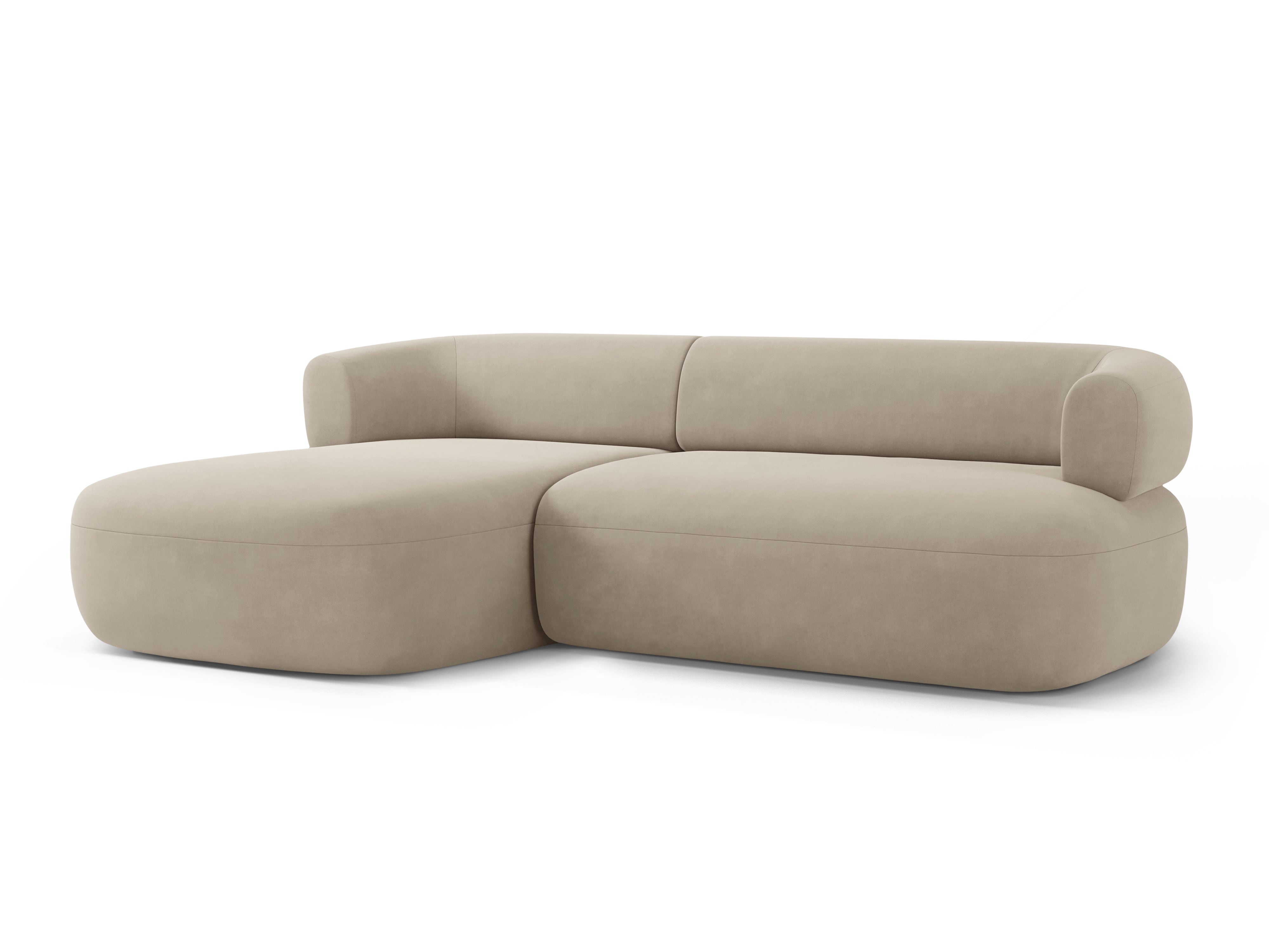 Beige 3-zits fluwelen hoekbank ALDRIN links