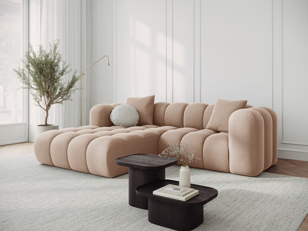 Fluwelen 3-zits hoekbank HALLEY links beige