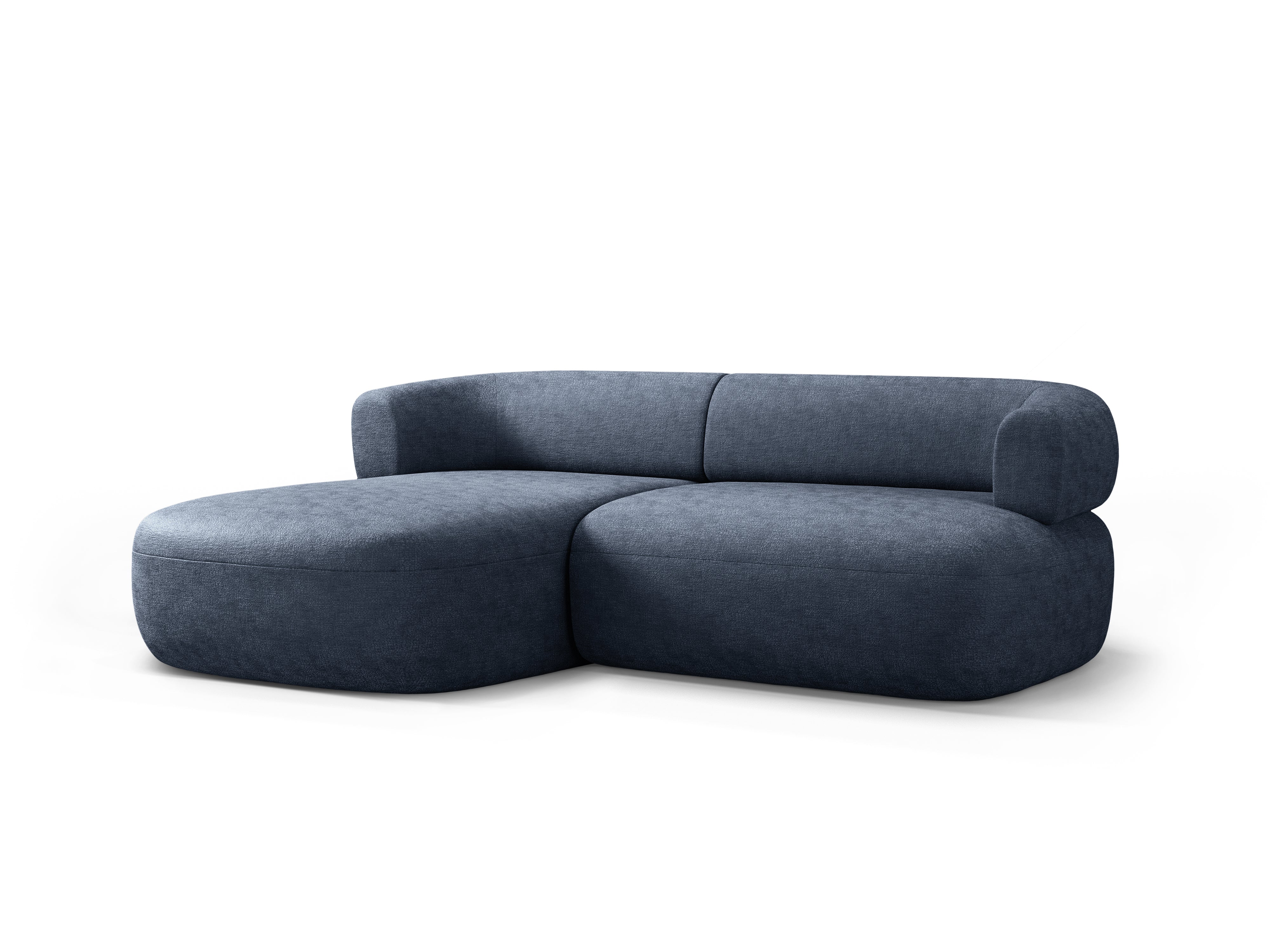 Links 2-zits hoekbank ALDRIN in marineblauwe chenille