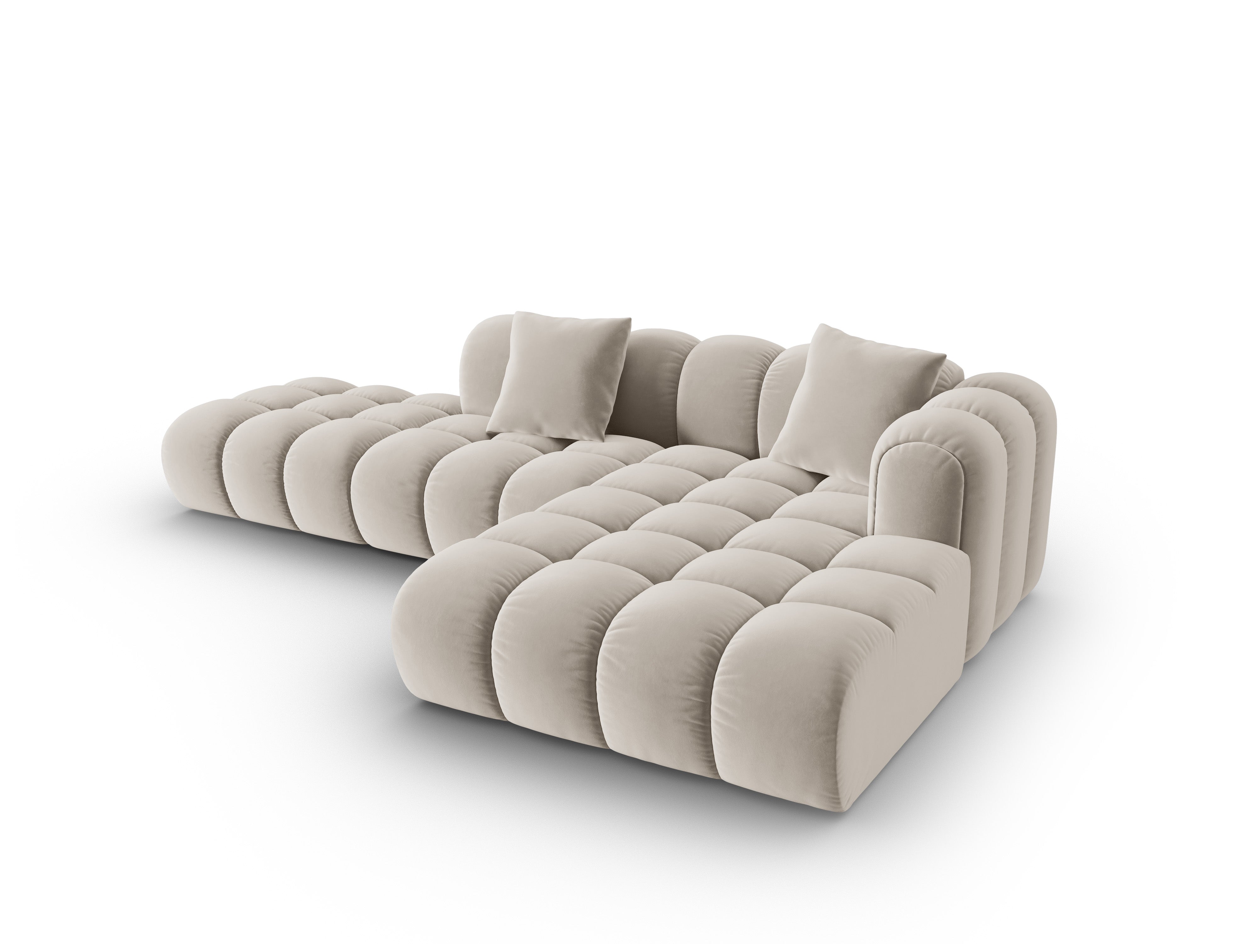 Open right-sided velvet corner sofa ASTRO ecru