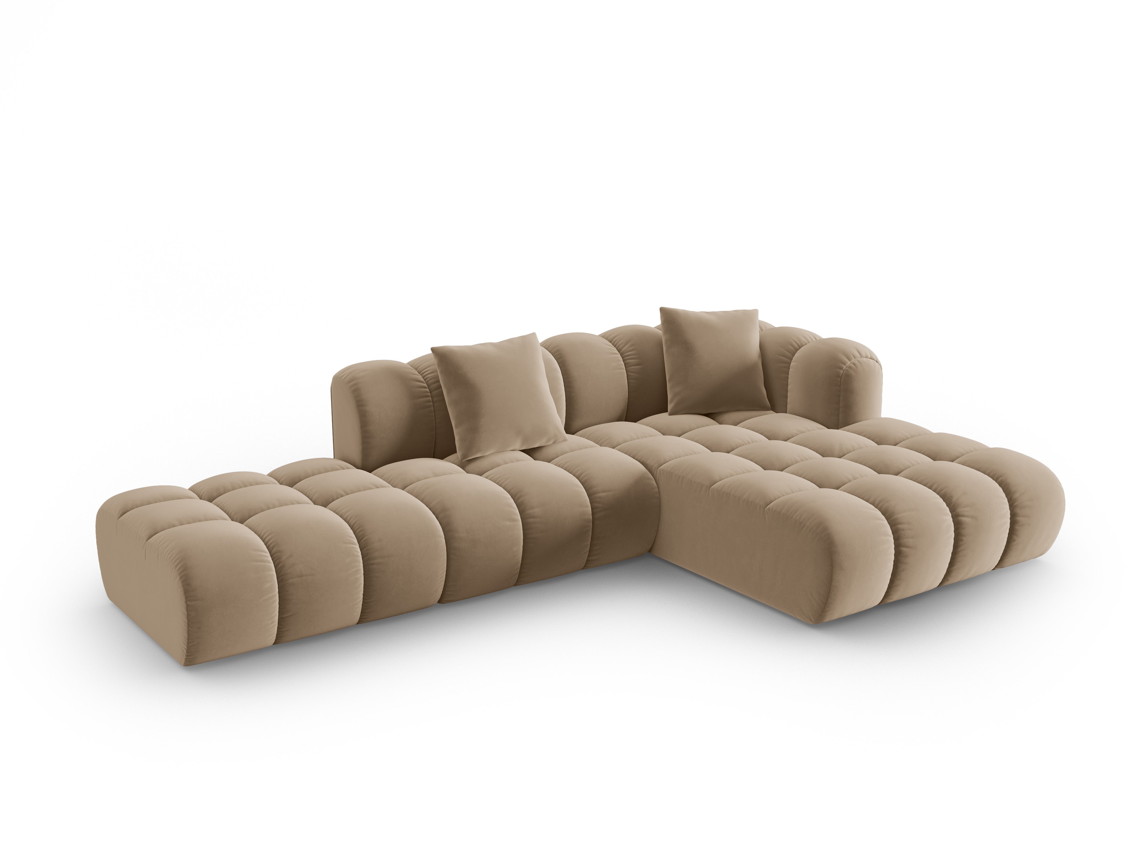 Open right-sided velvet corner sofa ASTRO sand