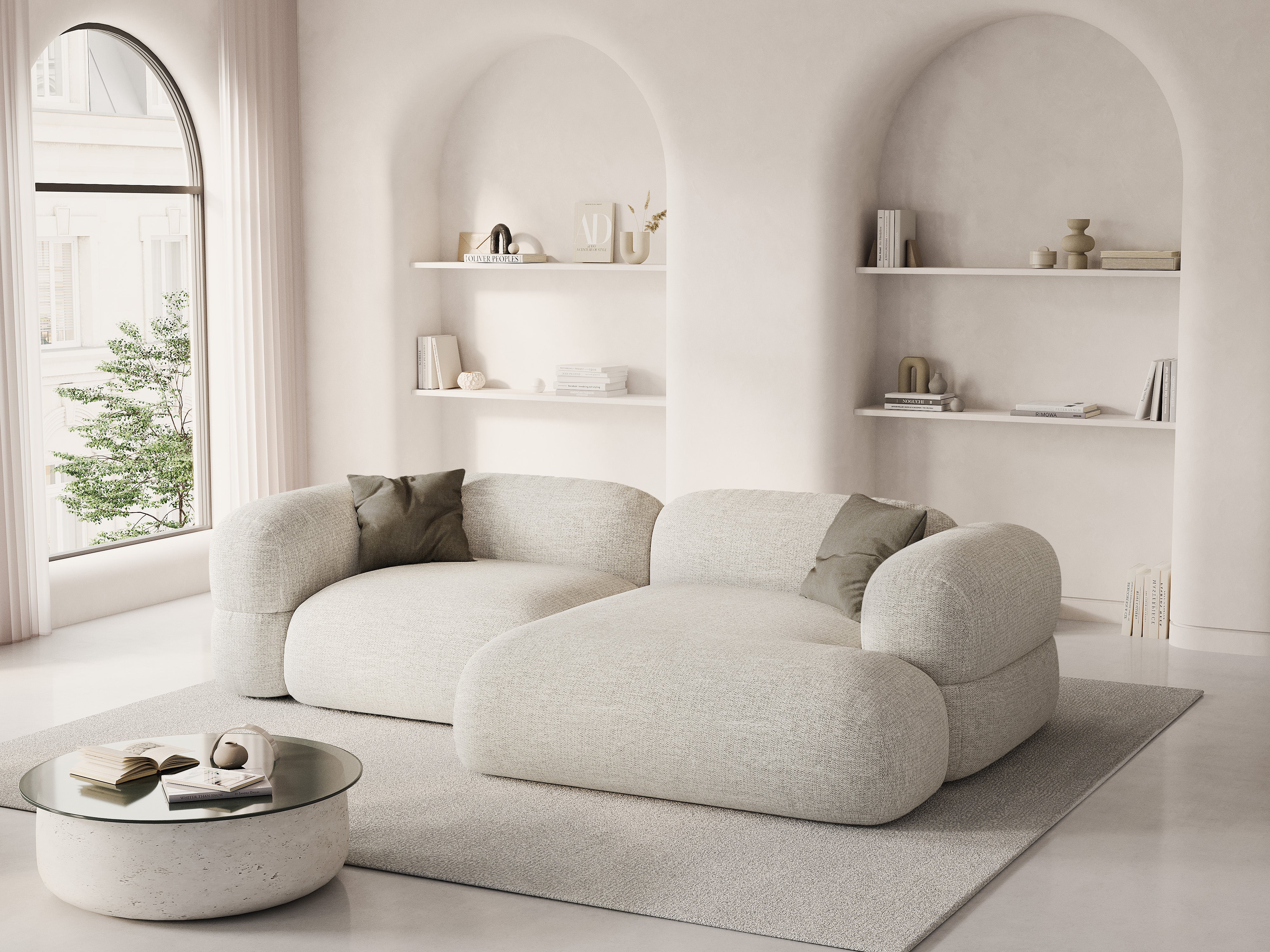 Rechthoekige hoekbank ROGER beige chenille