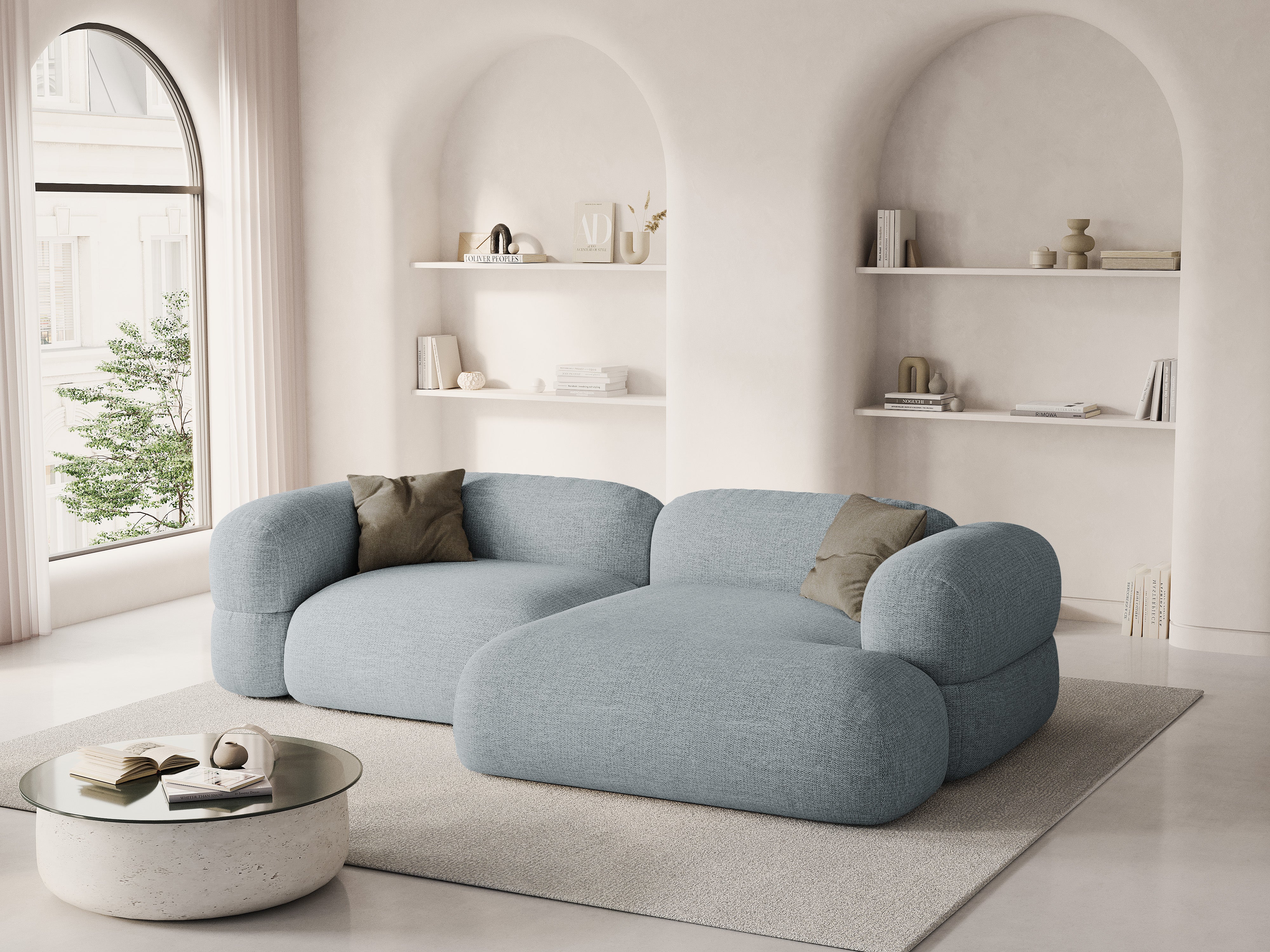 Rechtsseitige Eckcouch ROGER himmelblaues Chenille