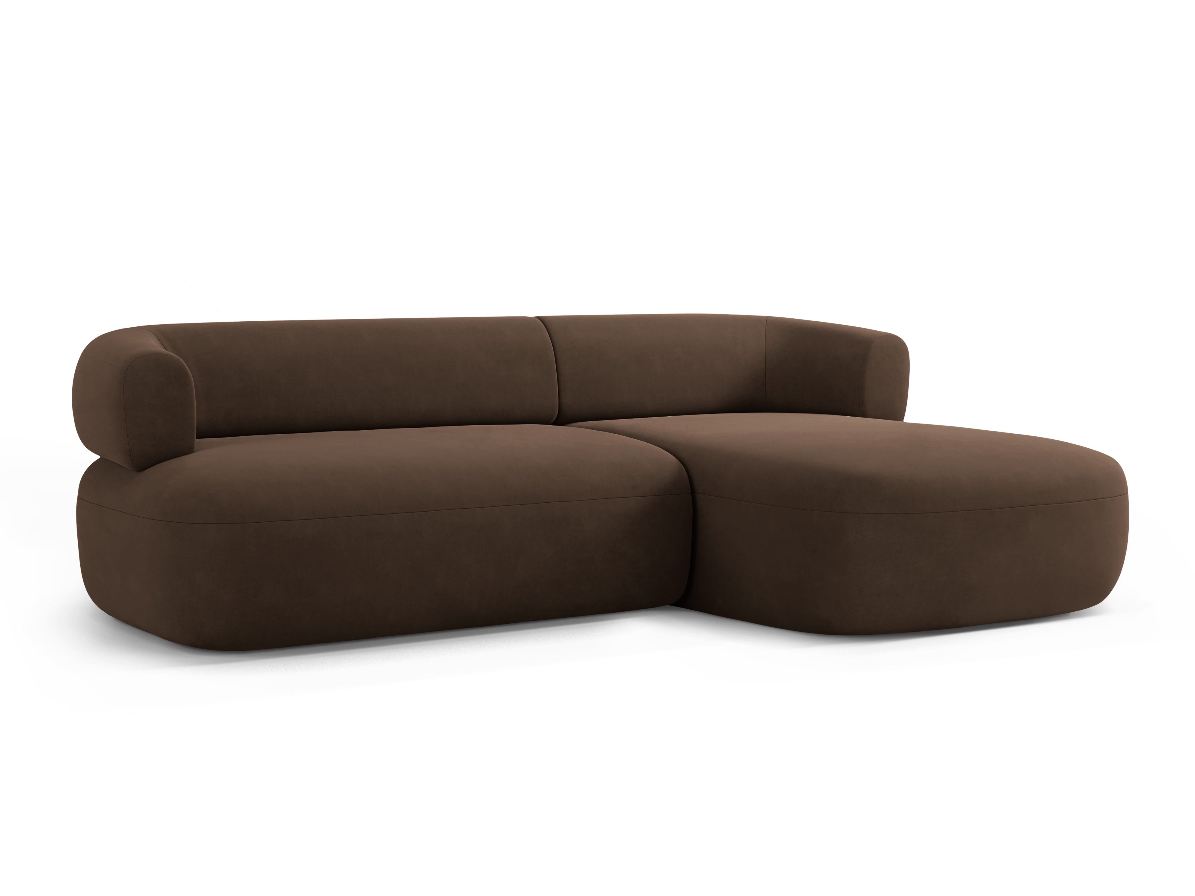 Chocolade 3-zits fluwelen hoekbank ALDRIN rechts