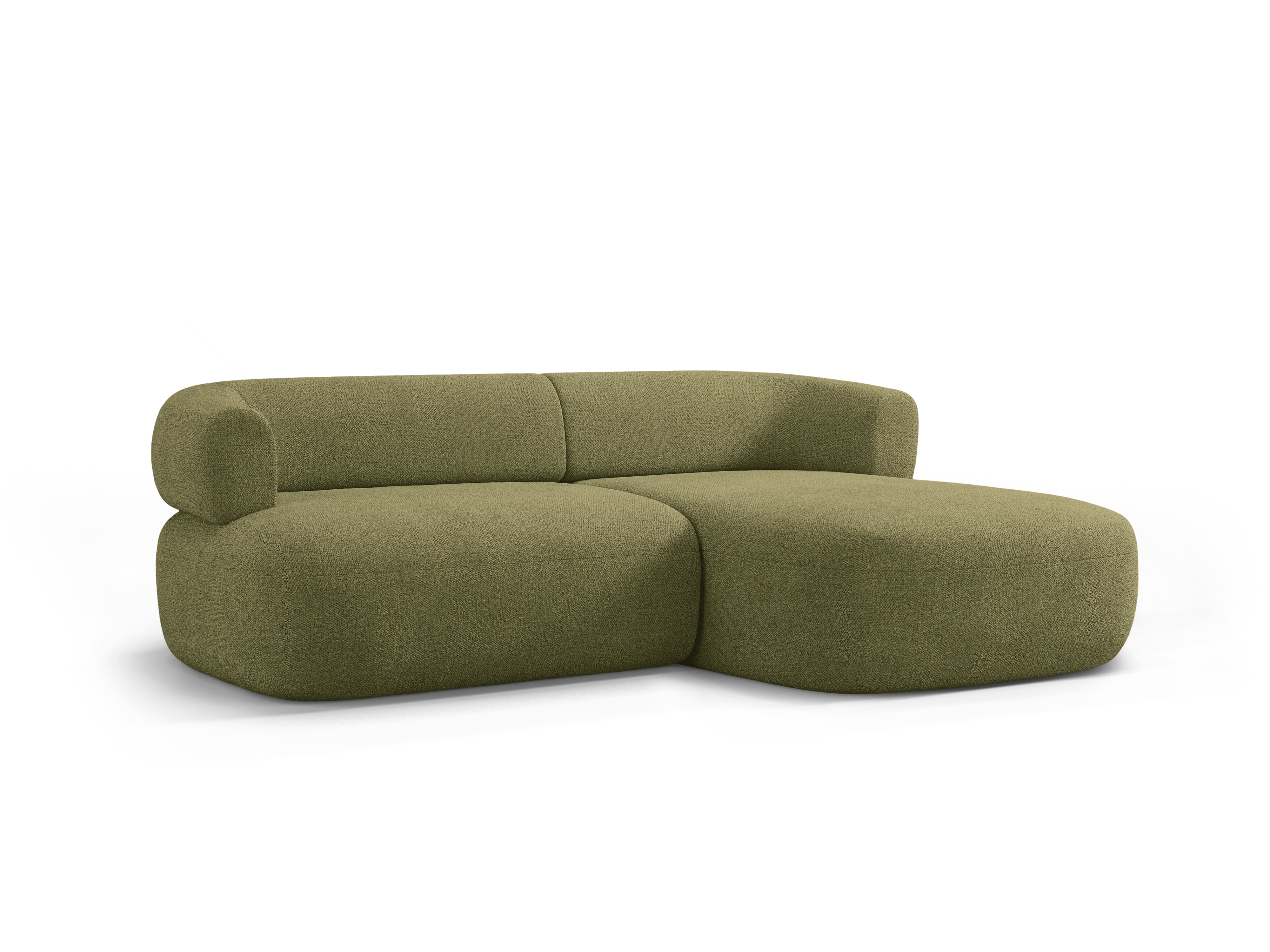 Tweepersoons hoekbank rechts ALDRIN in groene boucle.