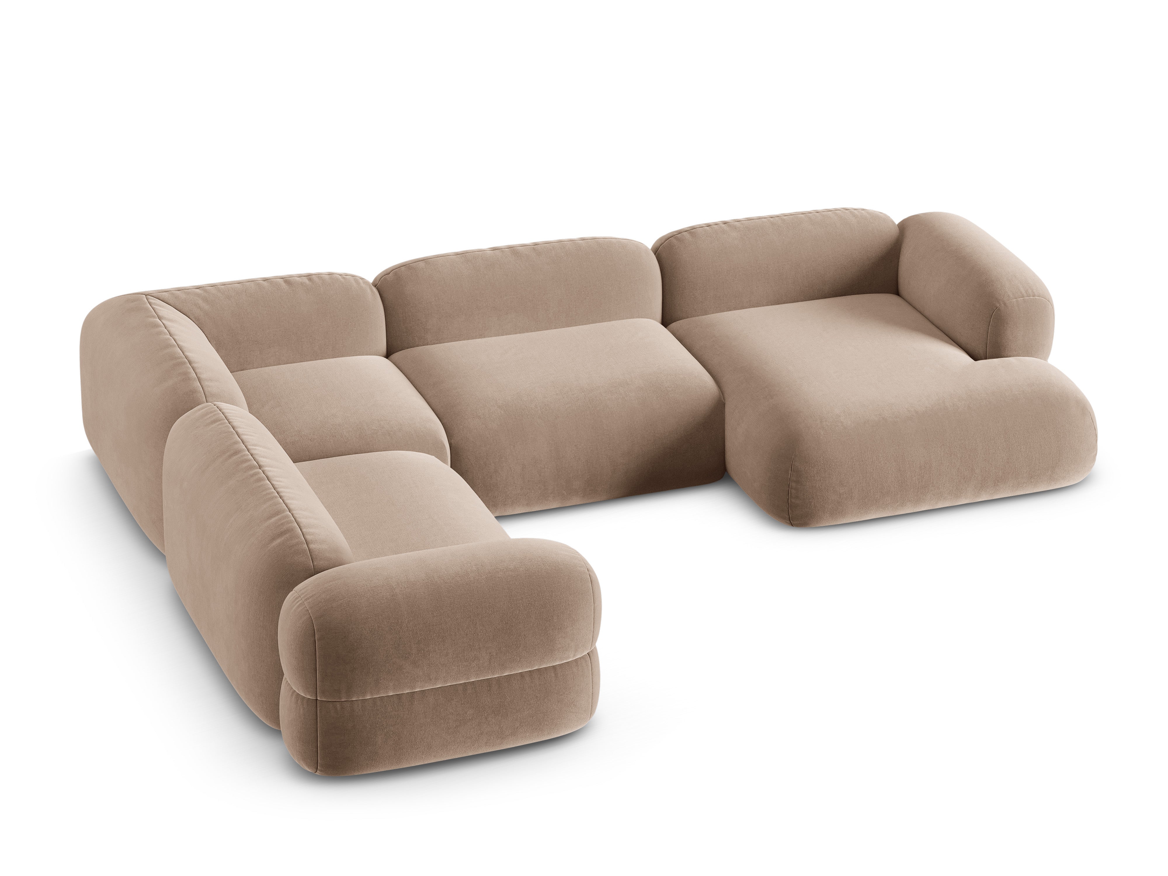 Samt-U-Form-Ecksofa links ROGER dunkelbeige