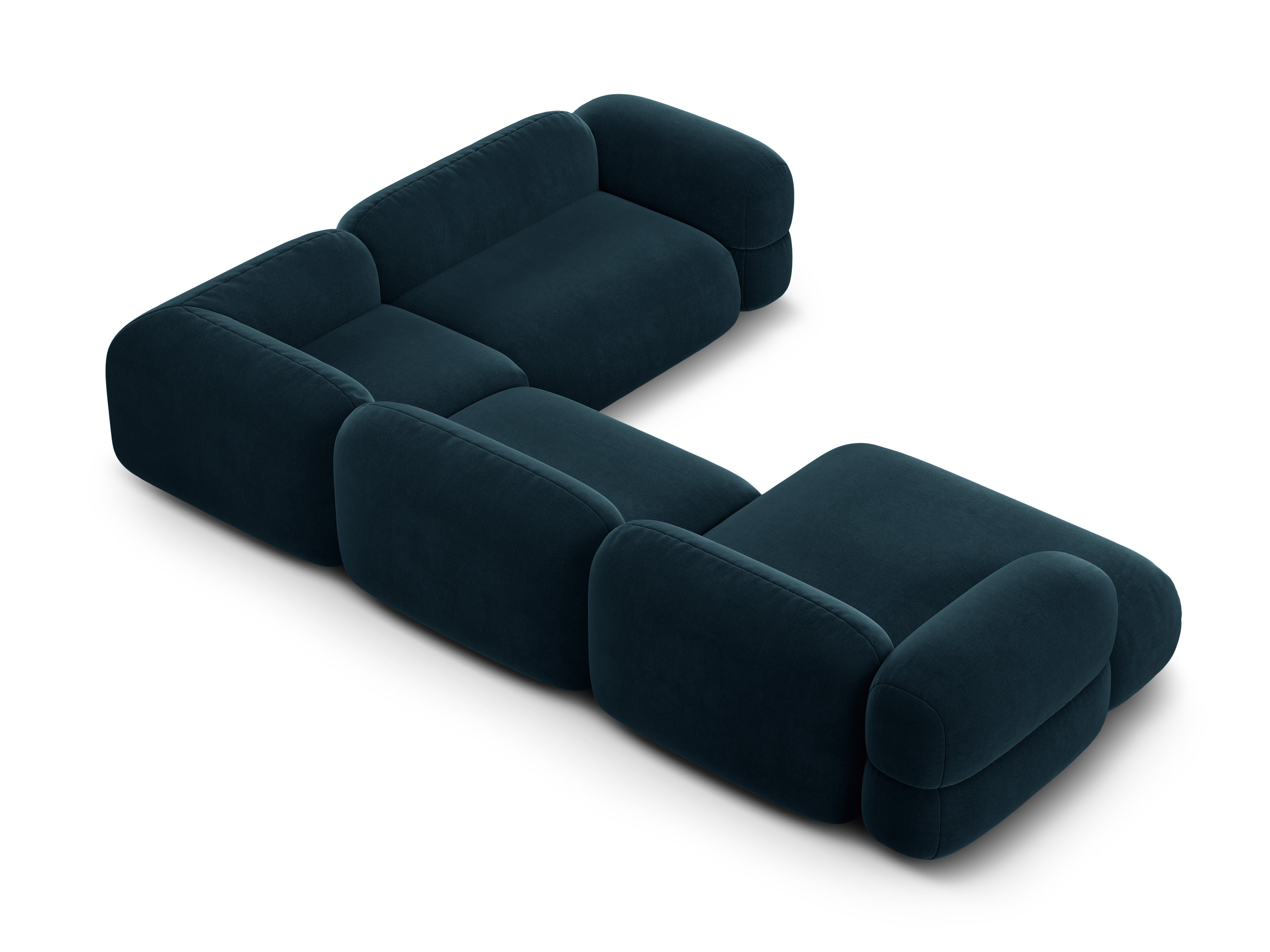 Samt-U-Form-Ecksofa rechts ROGER petrolblau