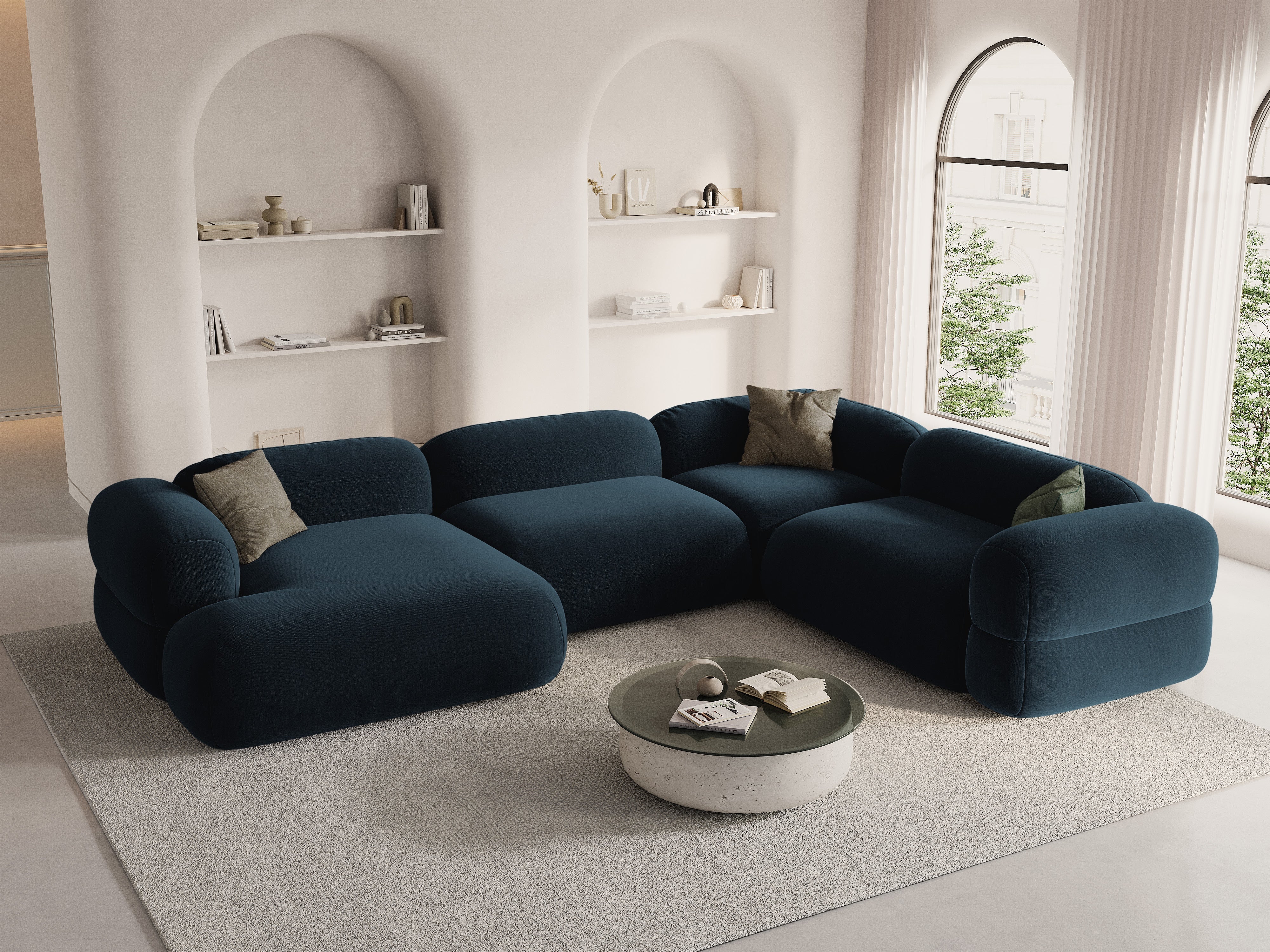 Velvet U-shaped right-facing corner sofa ROGER petrol blue
