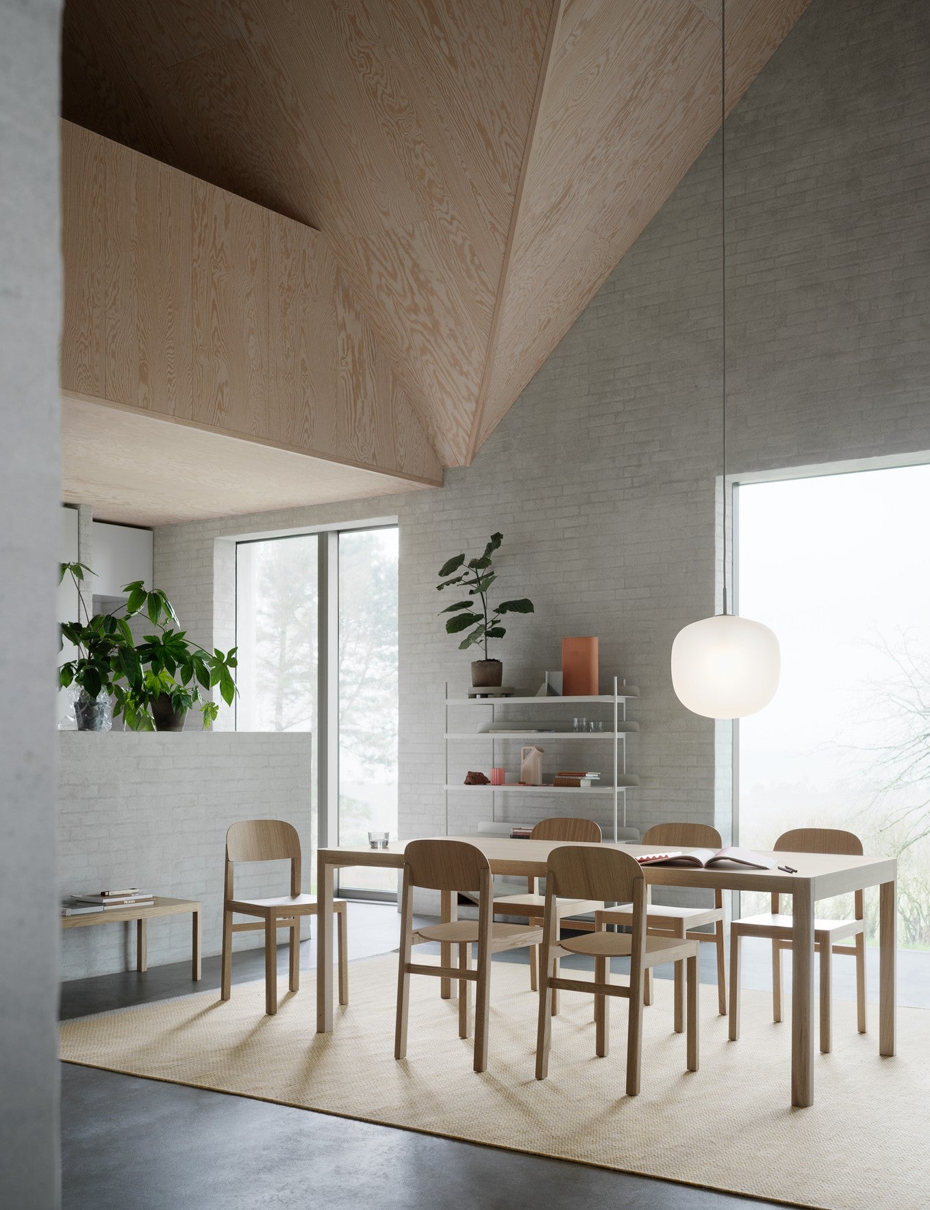 Tafel WORKSHOP grijs linoleum met eiken basis