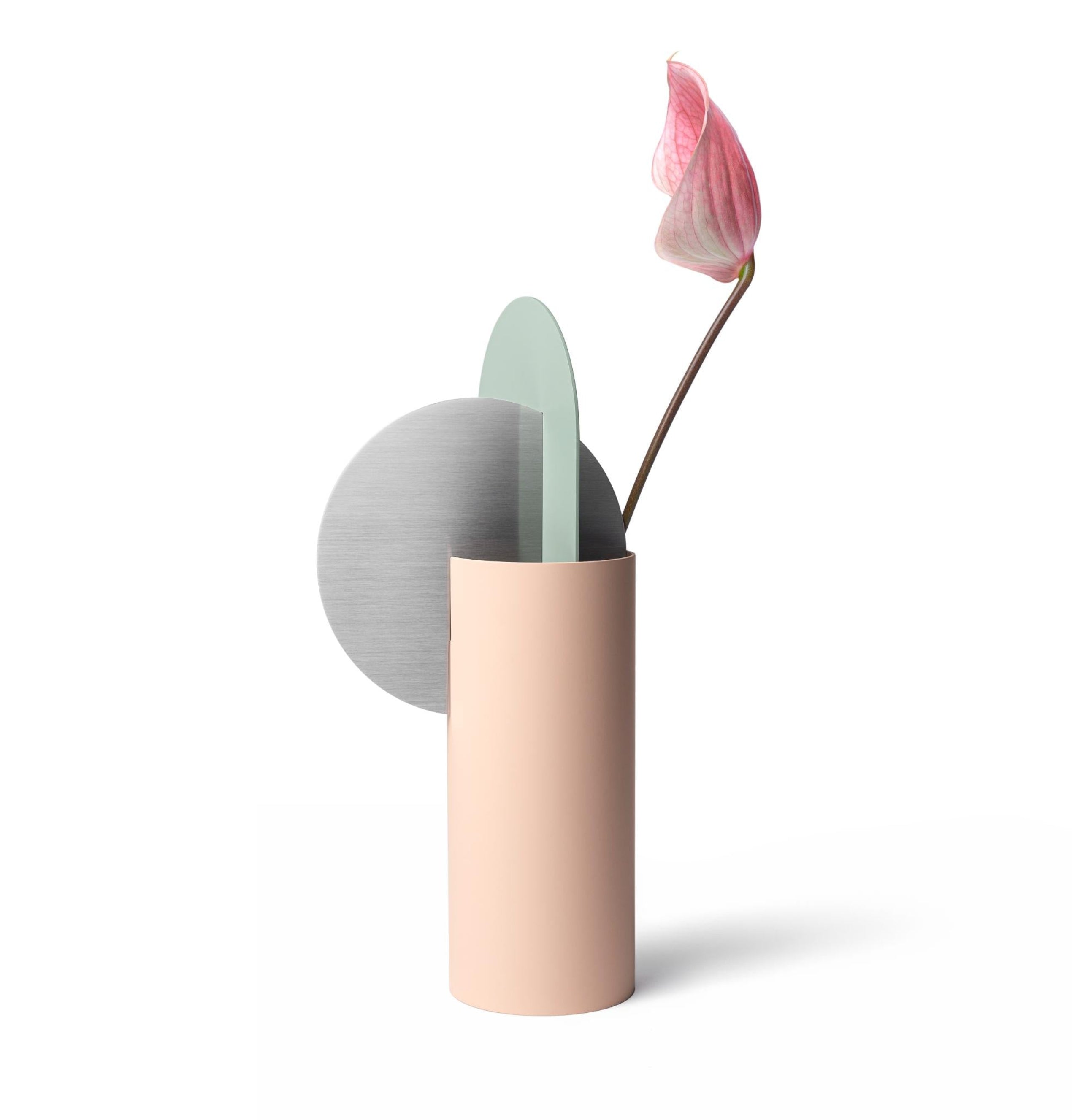 YERMILOV vase in powder pink with gray-green and steel