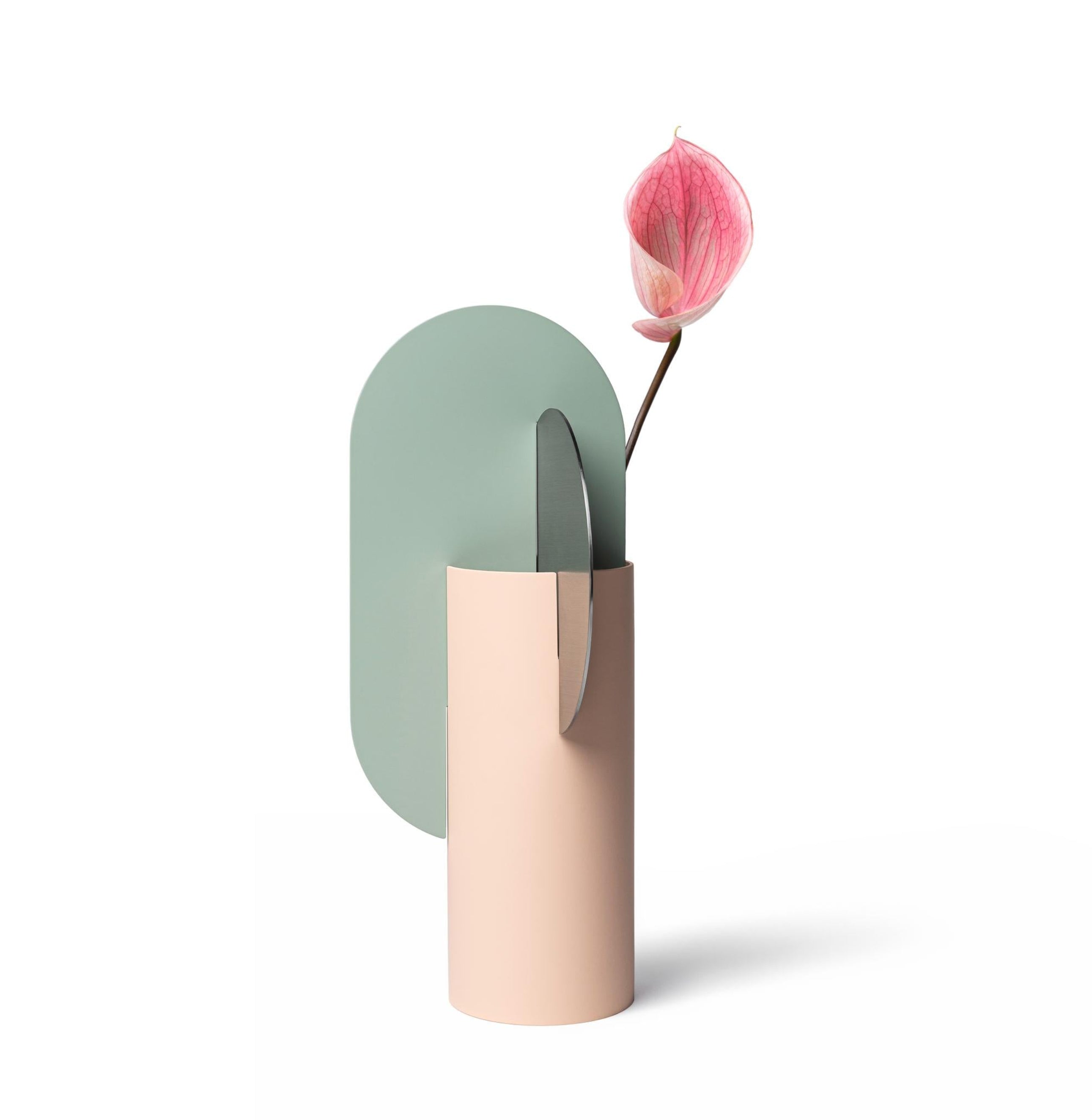 YERMILOV vase in powder pink with gray-green and steel