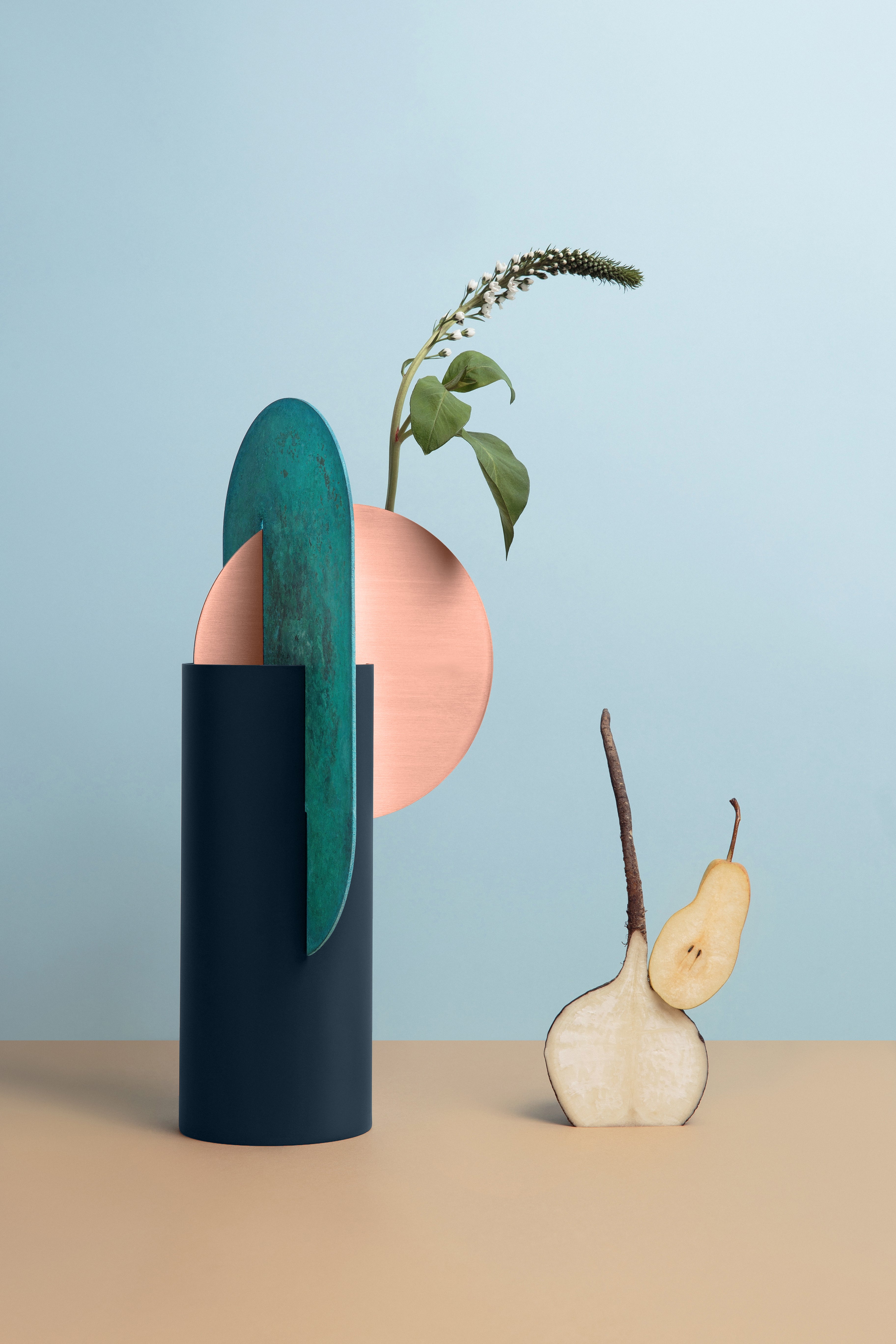 Vase YERMILOV - NUMMERIERTE EDITION grün mit Kupfer und oxidiertem Kupfer