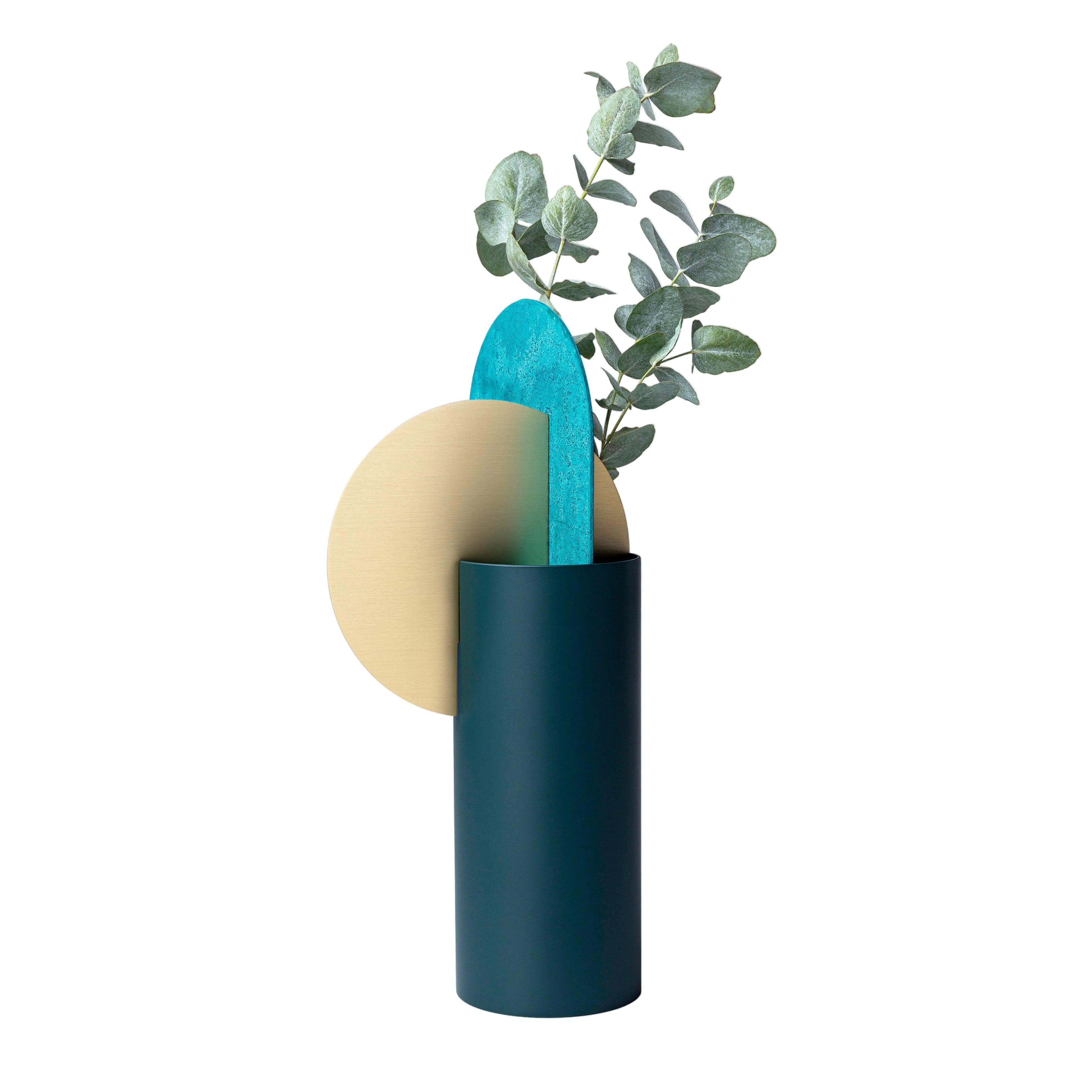 Vase YERMILOV - NUMMERIERTE EDITION grün mit Messing und oxidiertem Kupfer