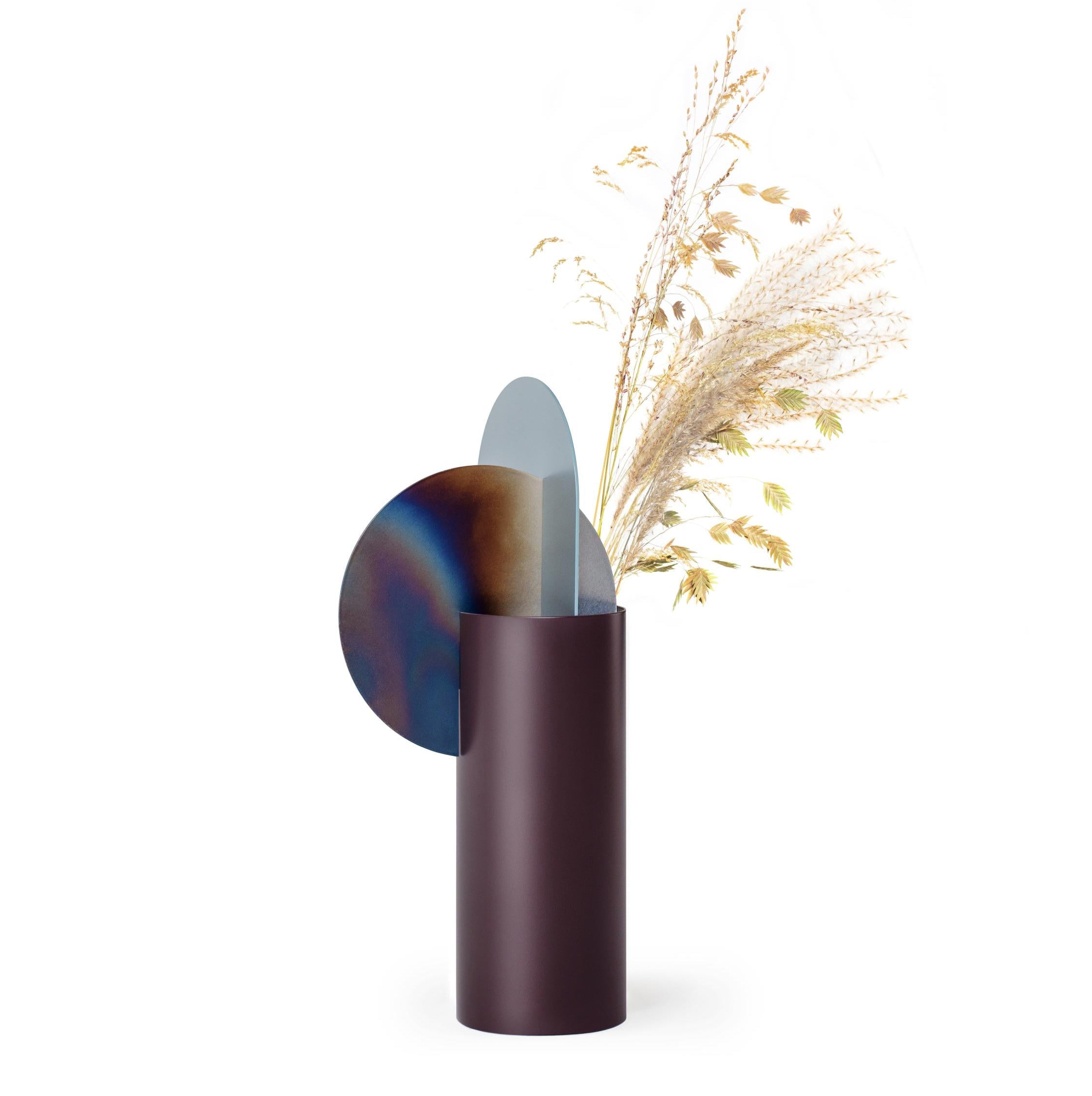 YERMILOV Vase - NUMBERED EDITION burgundy with blue and burnt steel