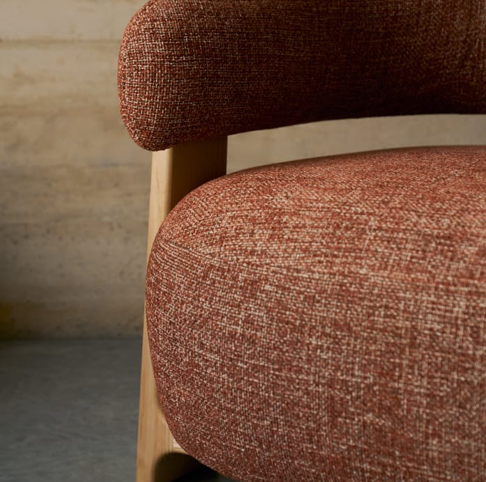 GRANITE armchair in red chenille with an ash base