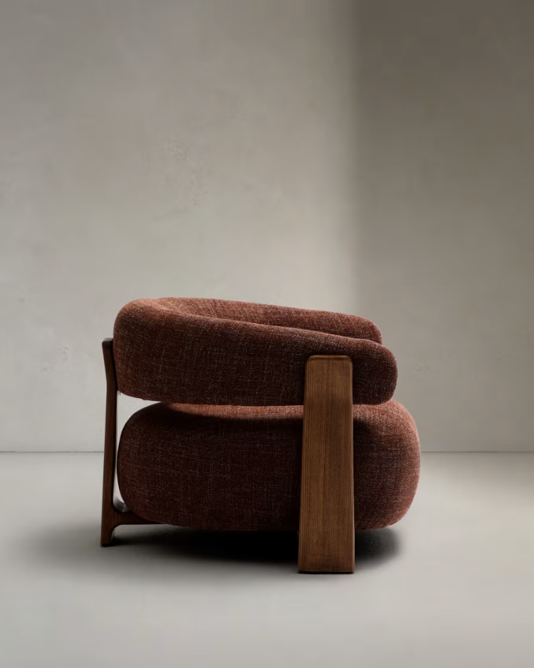 GRANITE armchair in brown chenille with a dark ash base