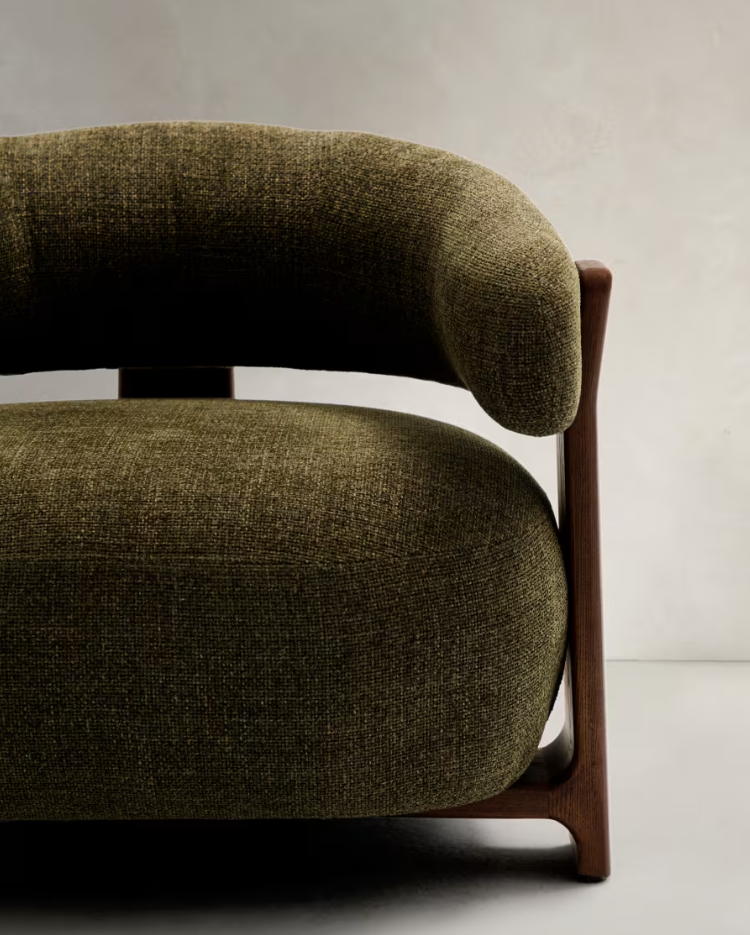 Fauteuil GRANITE groen met een donkere essen basis