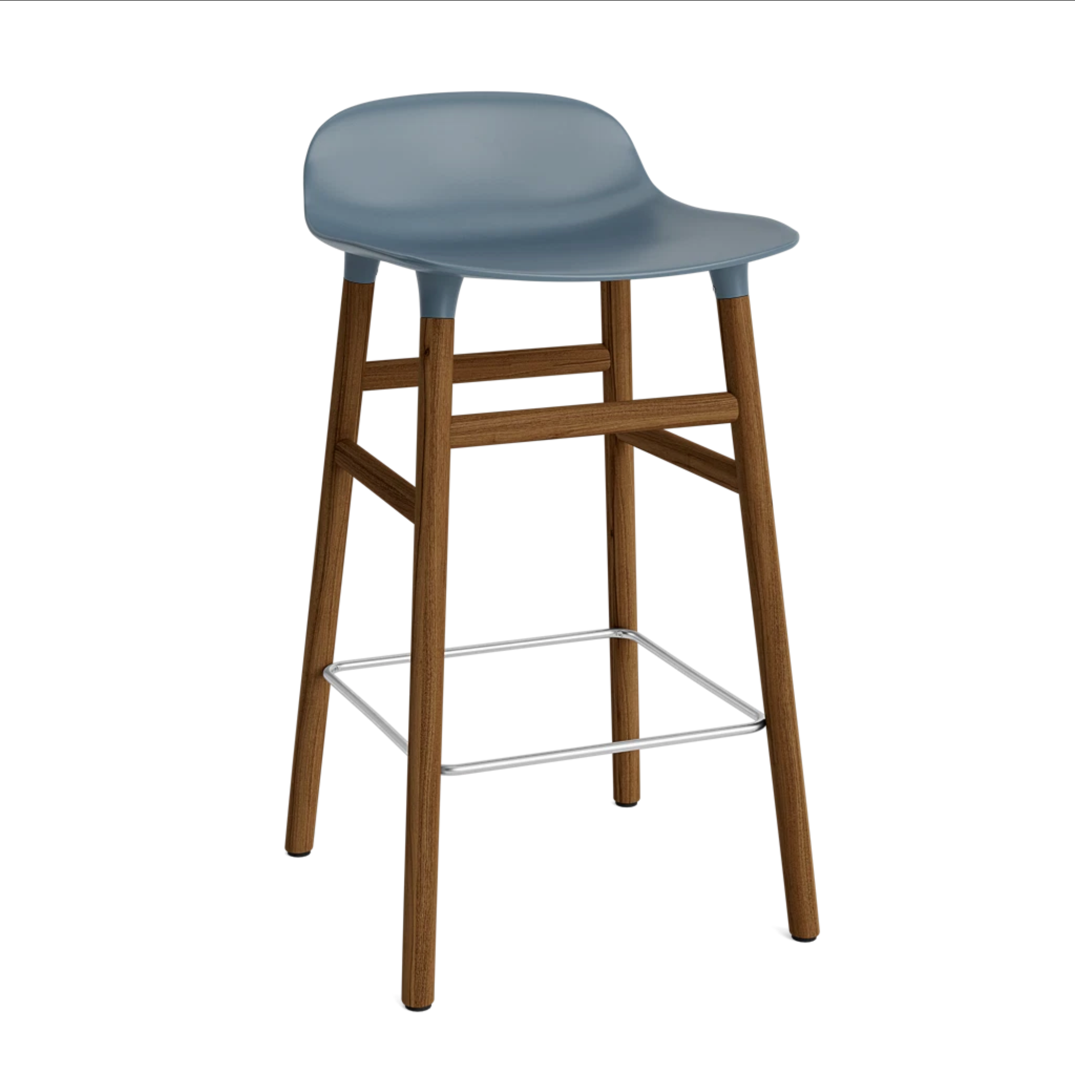 Hocker FORM zeeblauw met notenhouten basis