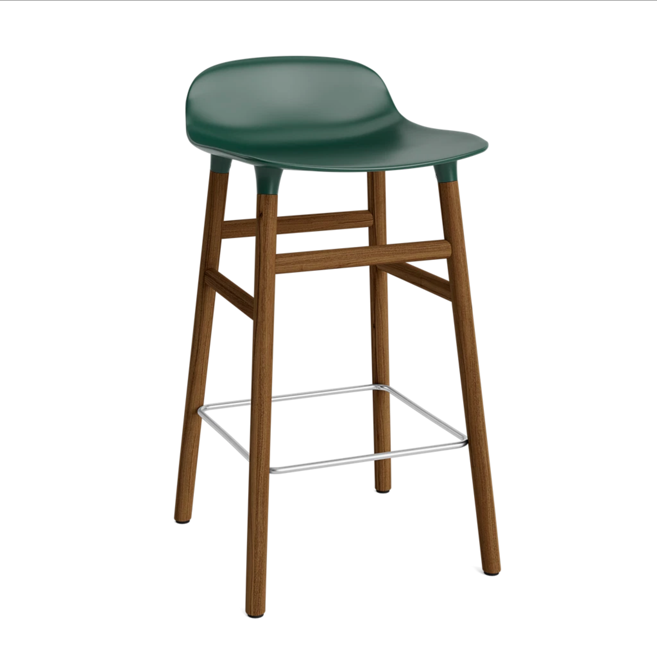 Hocker FORM groen met een notenhouten basis