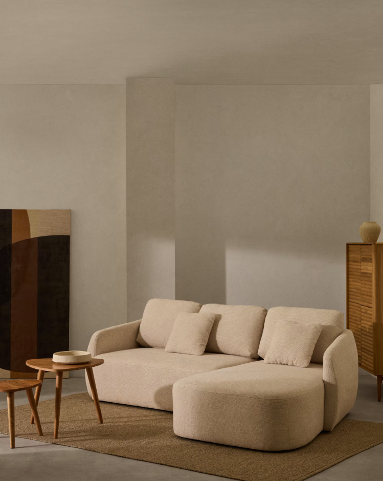 Rechtsseitige Schlafcouch für 3 Personen LAIRA écru