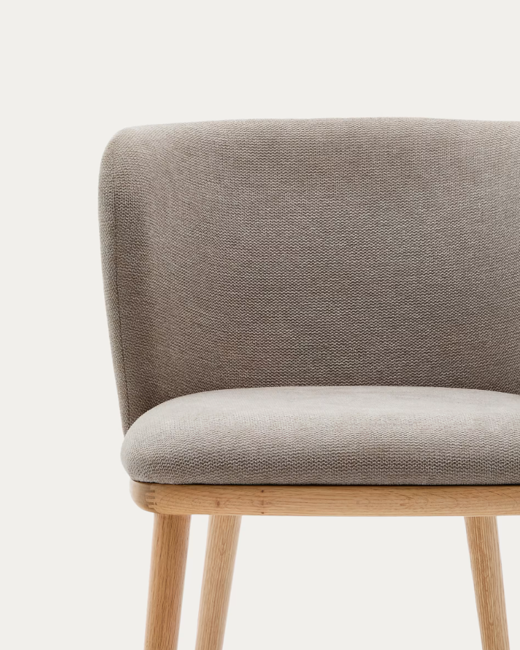 Krzesło w tkaninie szenilowej CISELIA jasnobrązowy z jasną podstawą