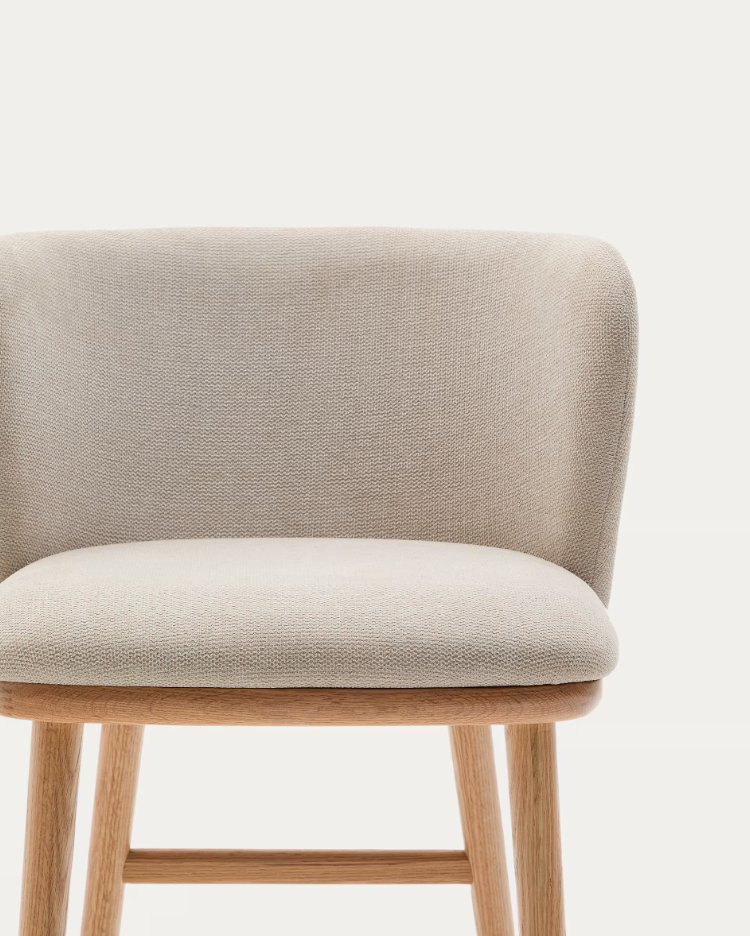 Barhocker CISELIA beige Chenille mit heller Eschenbasis