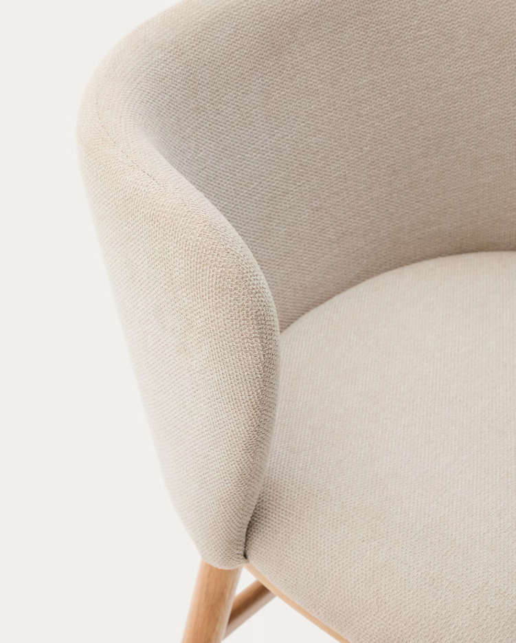 Barhocker CISELIA beige Chenille mit heller Eschenbasis